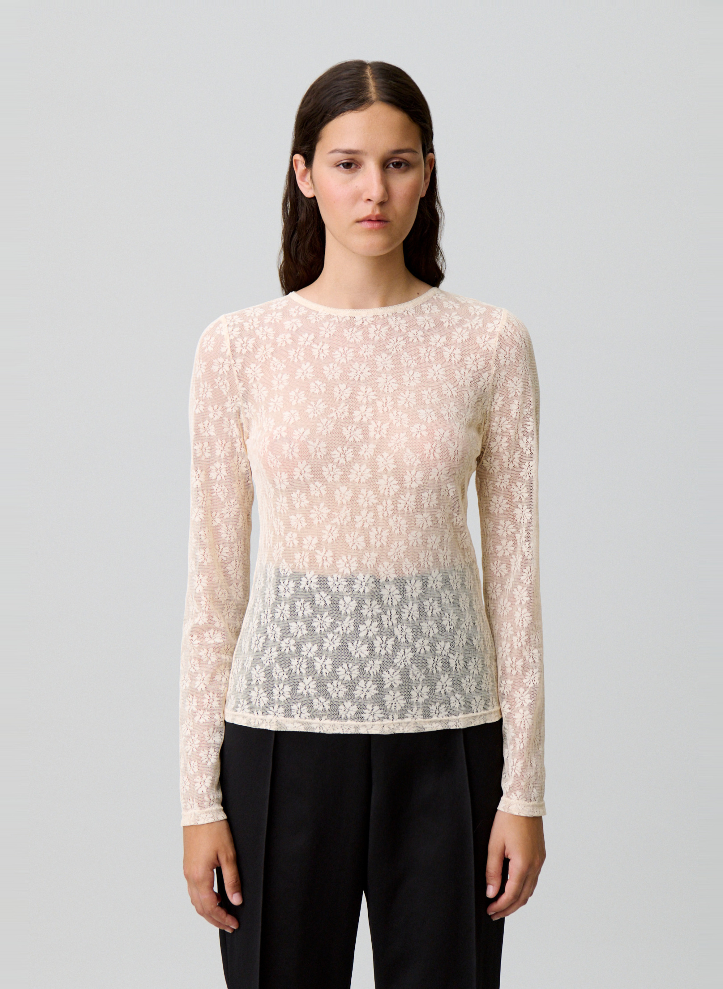 Top en dentelle col rond blaire CLAUDIE PIERLOT Beige