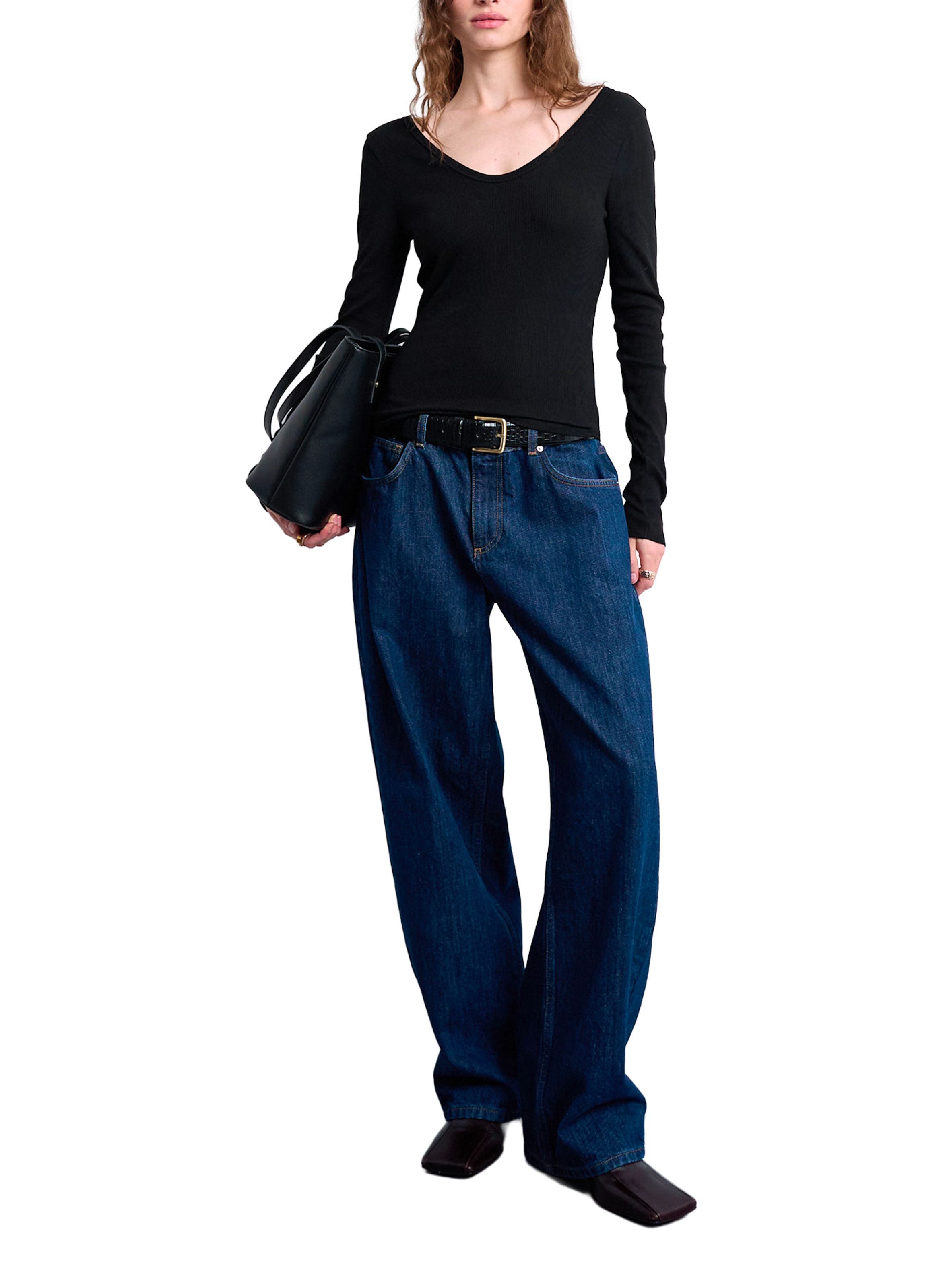 Top à manches longues en coton mélangé TOPSHOP Noir