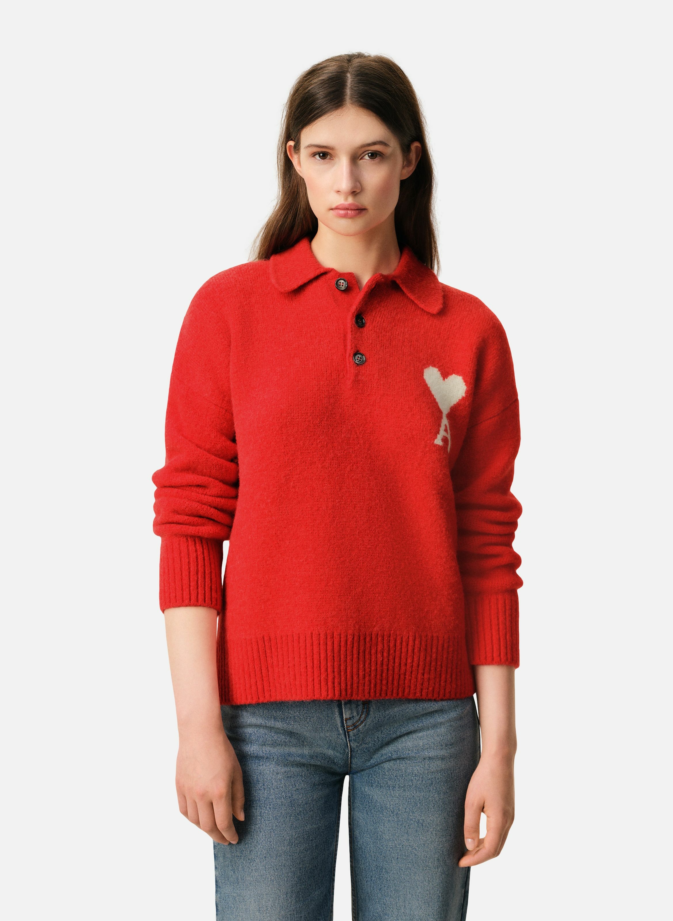 Polo ami de coeur en alpaga unisexe AMI PARIS Rouge