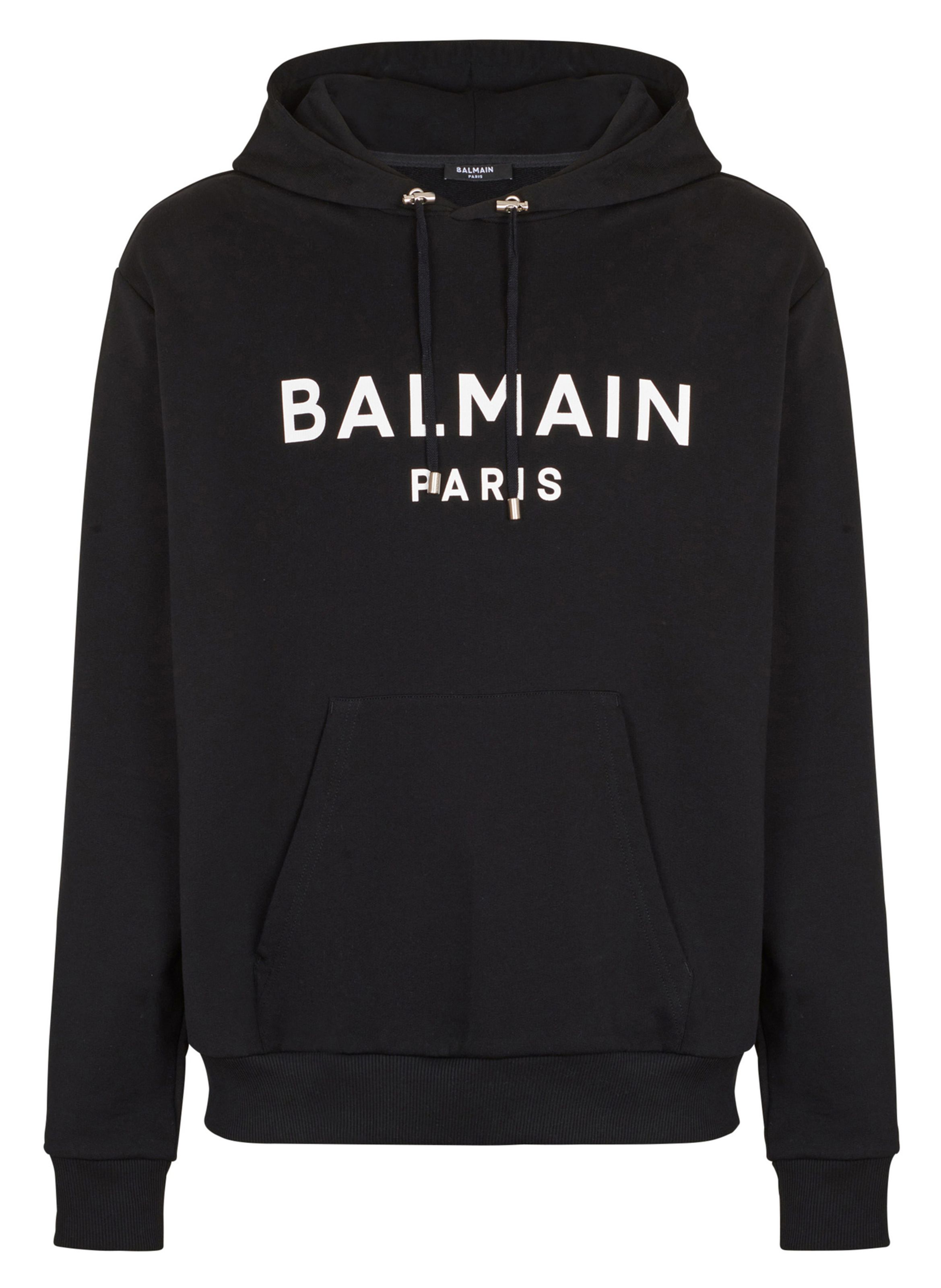 Hoodie en coton à imprimé BALMAIN Noir