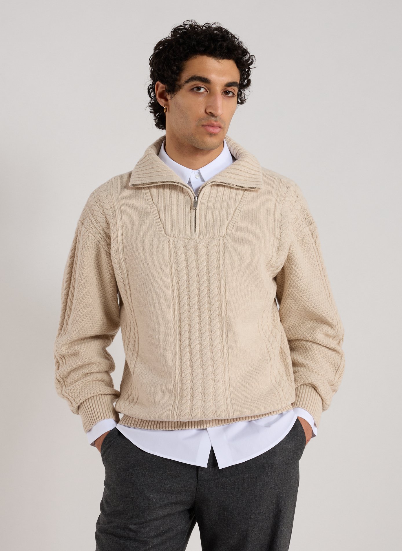 AIGLE Pull col zippé en laine mélangée Beige