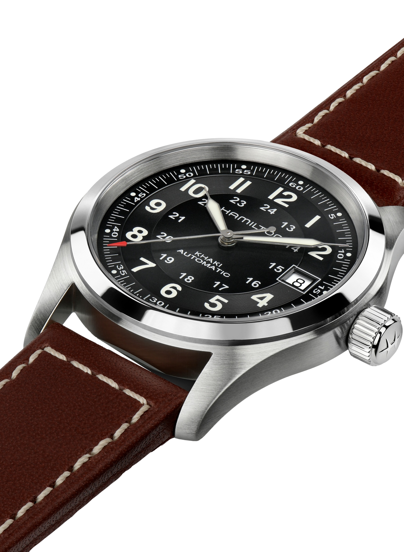 Montre automatique en cuir et acier inoxydable HAMILTON Noir