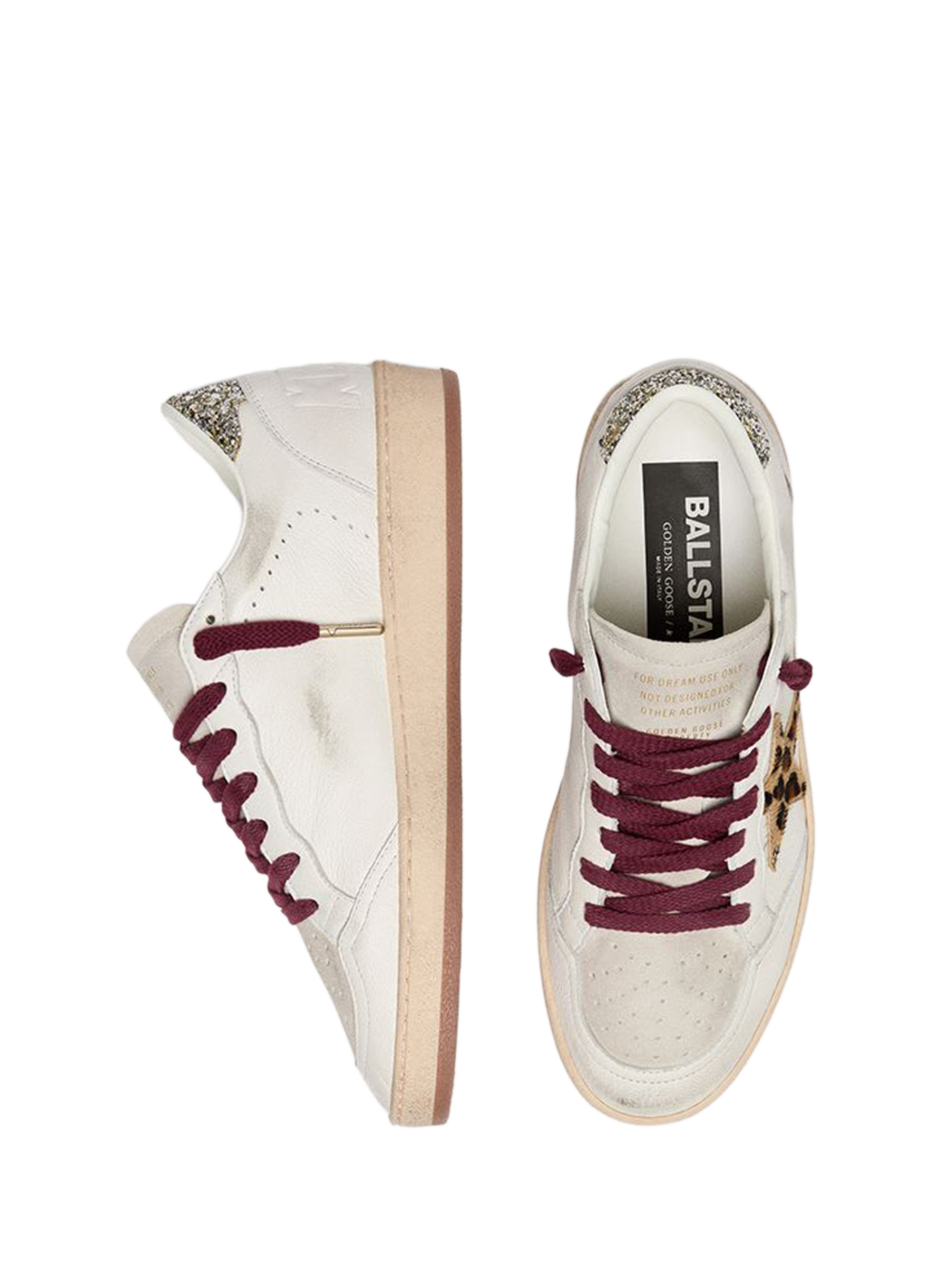 Basket détail léopard en cuir GOLDEN GOOSE Blanc