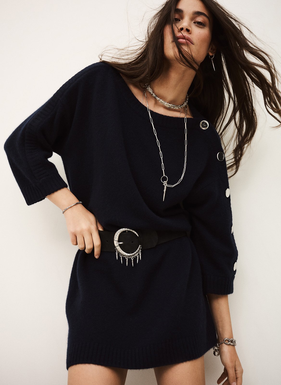 Robe courte col rond en cachemire coleen BA&SH Bleu