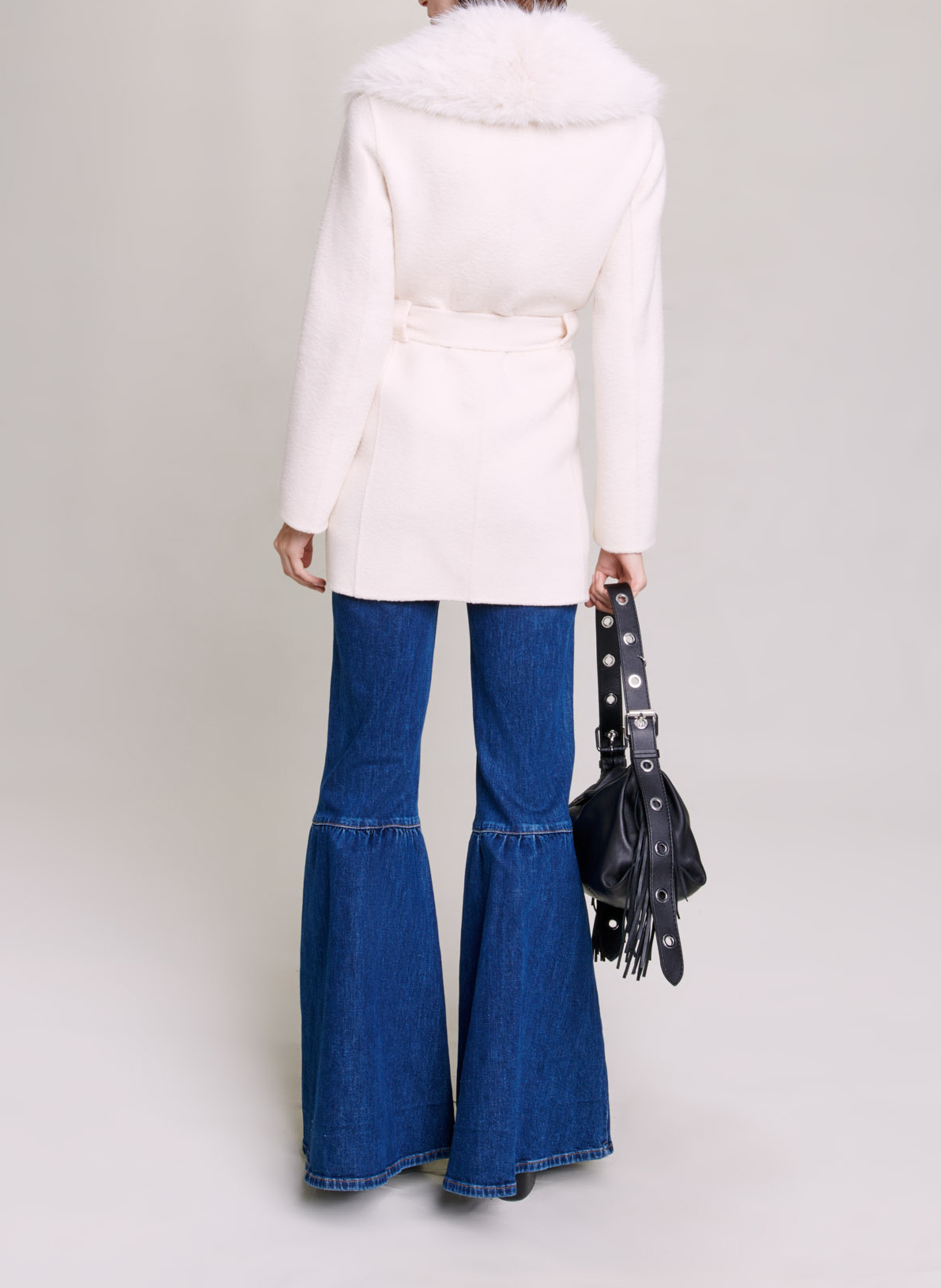 Manteau cintré col châle en laine mélangée MAJE Beige