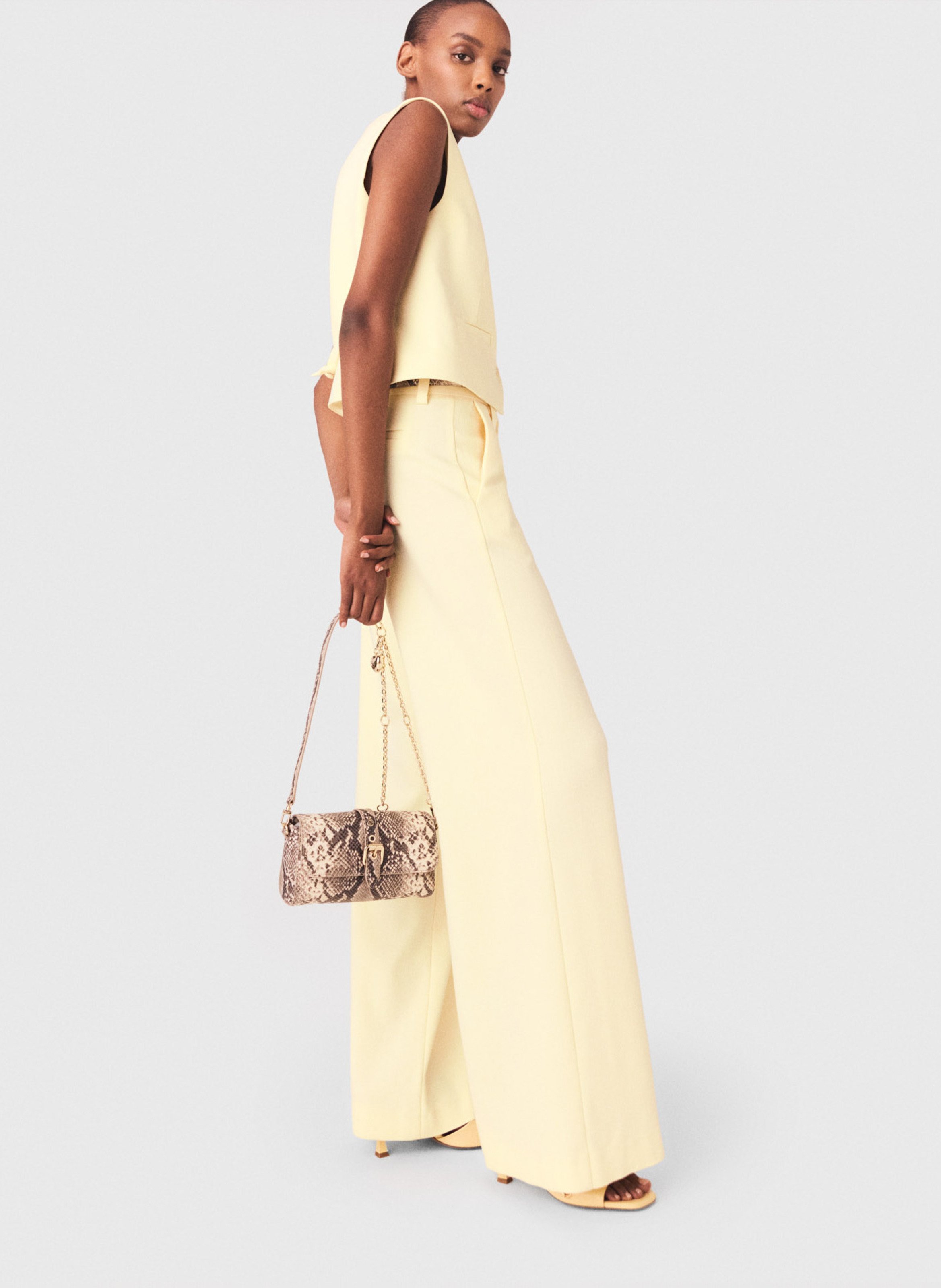 Pantalon large taille haute MAJE Jaune