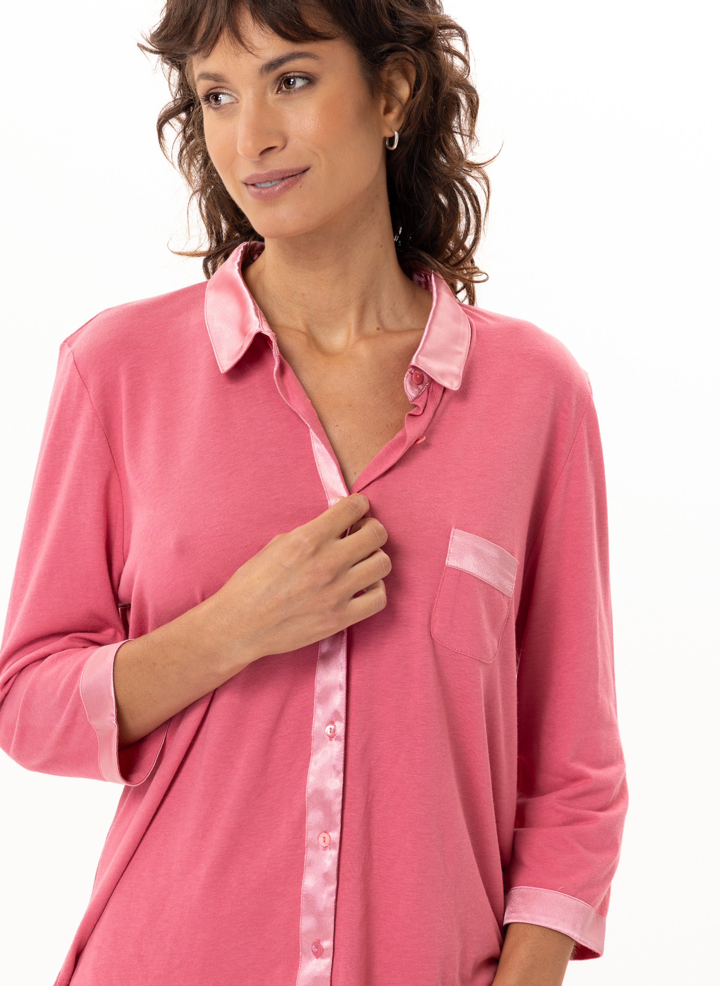 Pyjama boutonné en coton modal mily 206 LE CHAT Rose