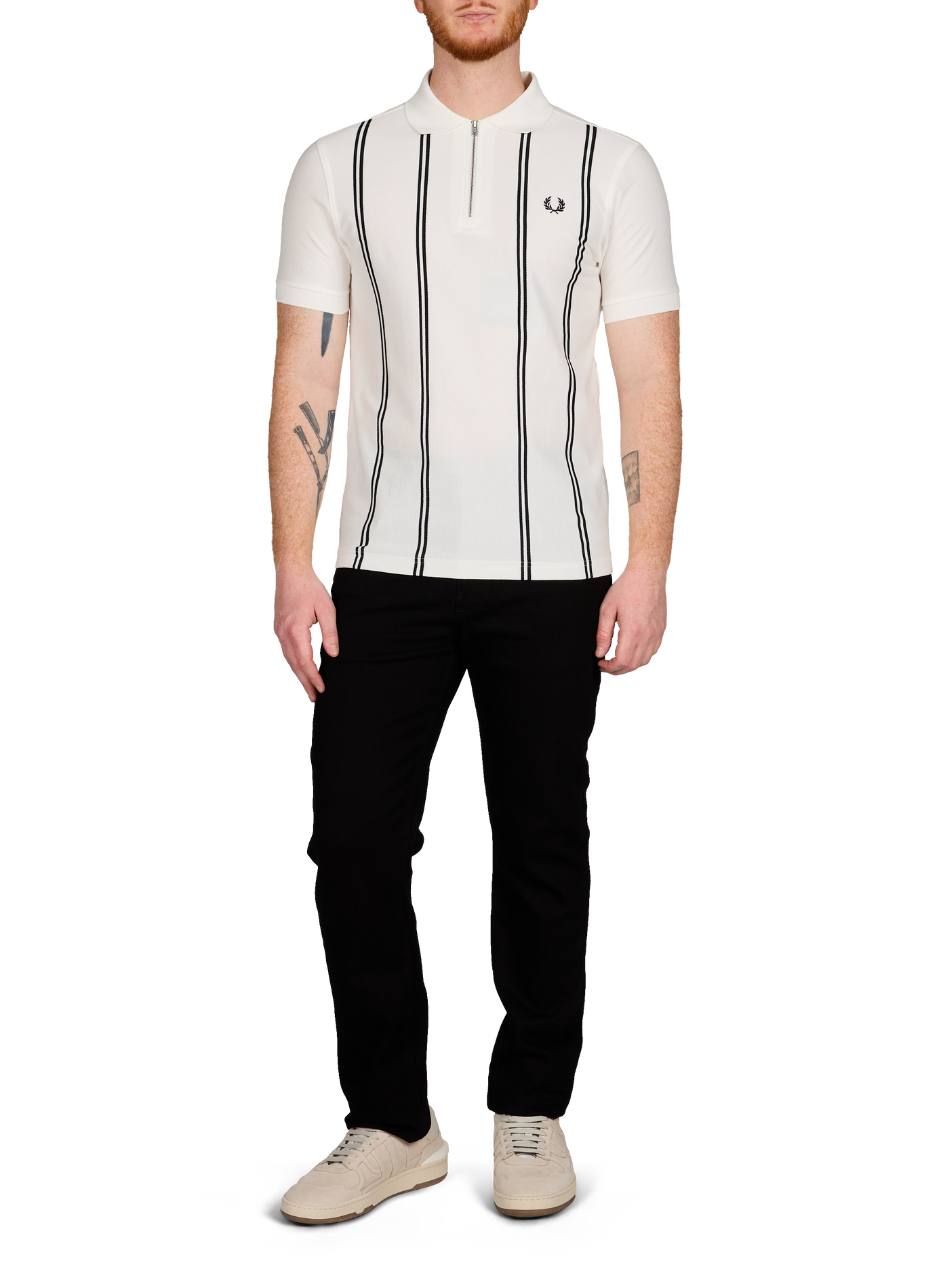 Polo manches courtes à rayures en coton FRED PERRY Blanc