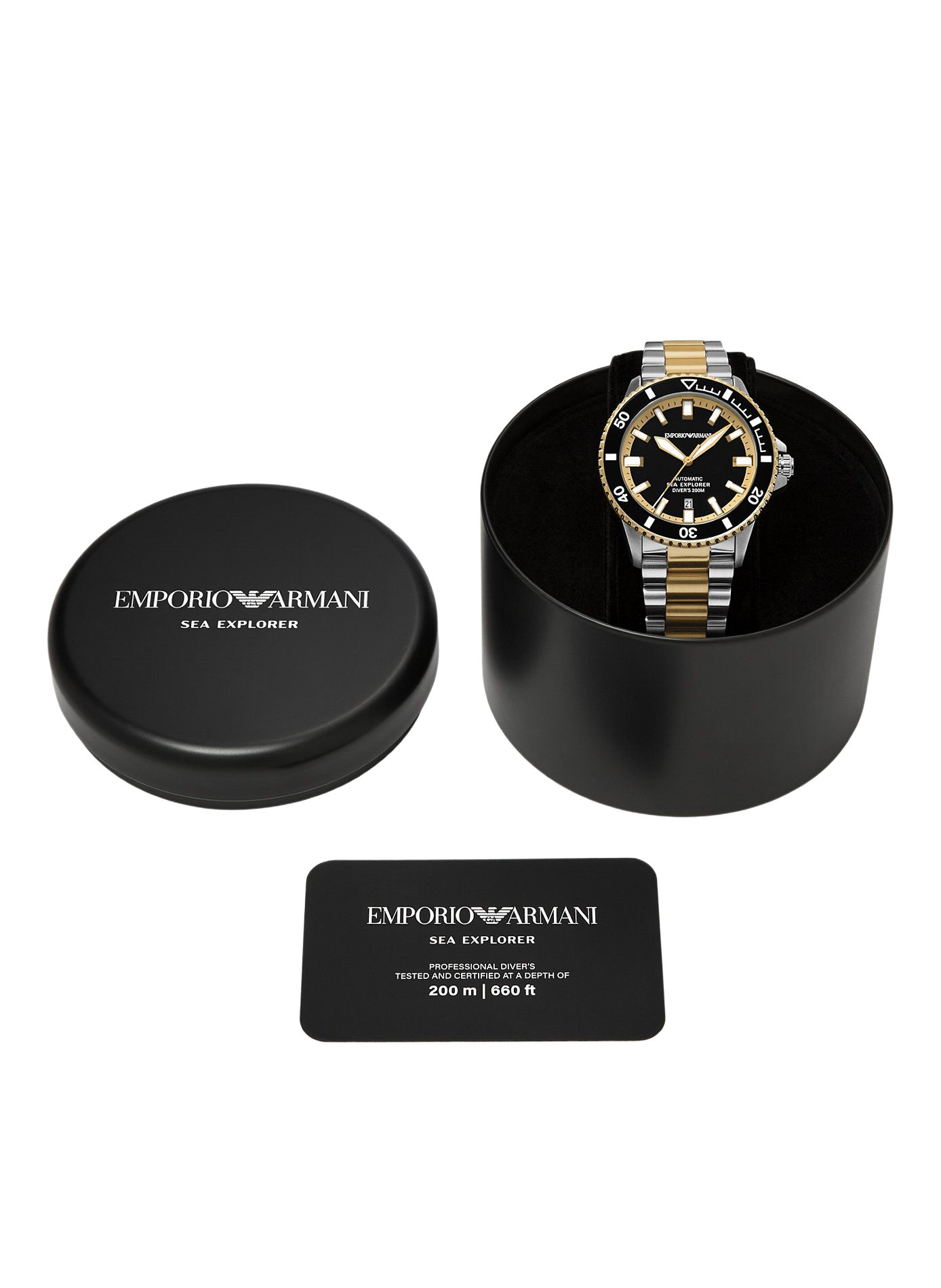 Montre automatique Sea Explorer en acier inoxydable ARMANI MONTRES Noir