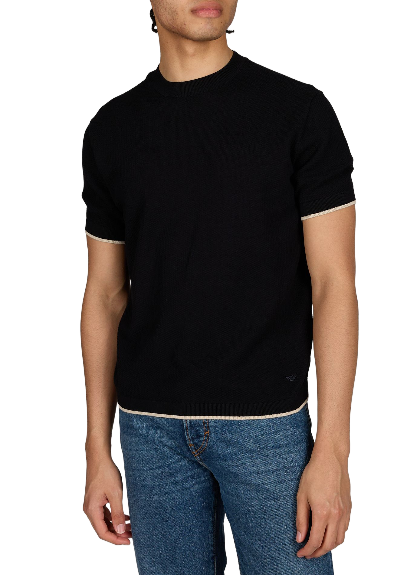 Round neck piqué cotton t-shirt EMPORIO ARMANI Blue