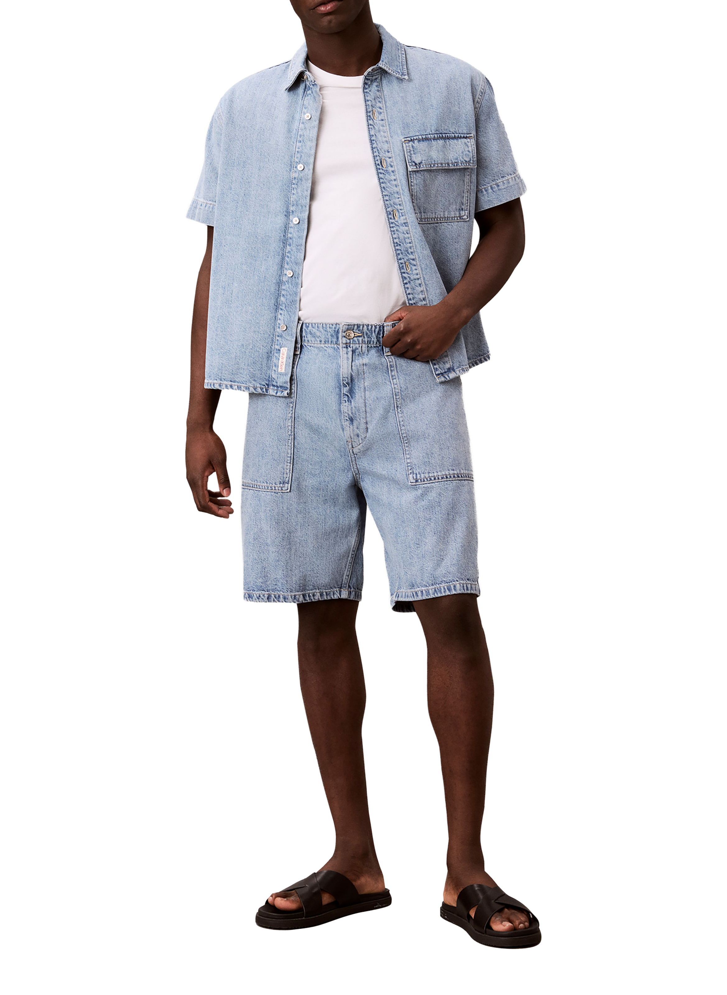 Jeanshemd aus Baumwolle und Leinen CALVIN KLEIN Blau