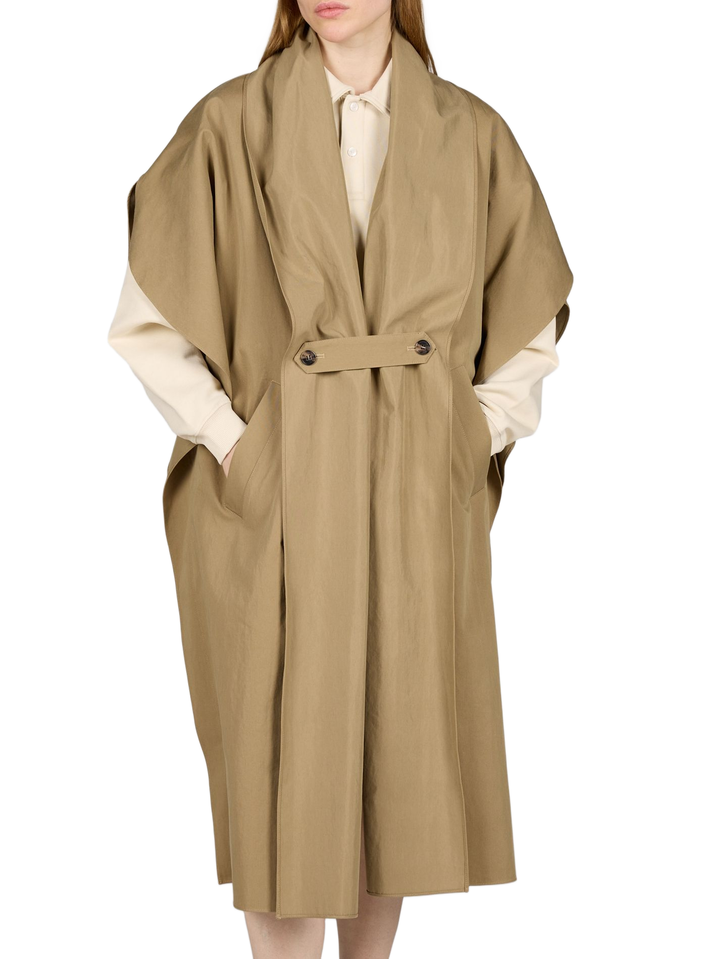 Trench cape sans manches en coton mélangé VIKTORIA CHAN Kaki