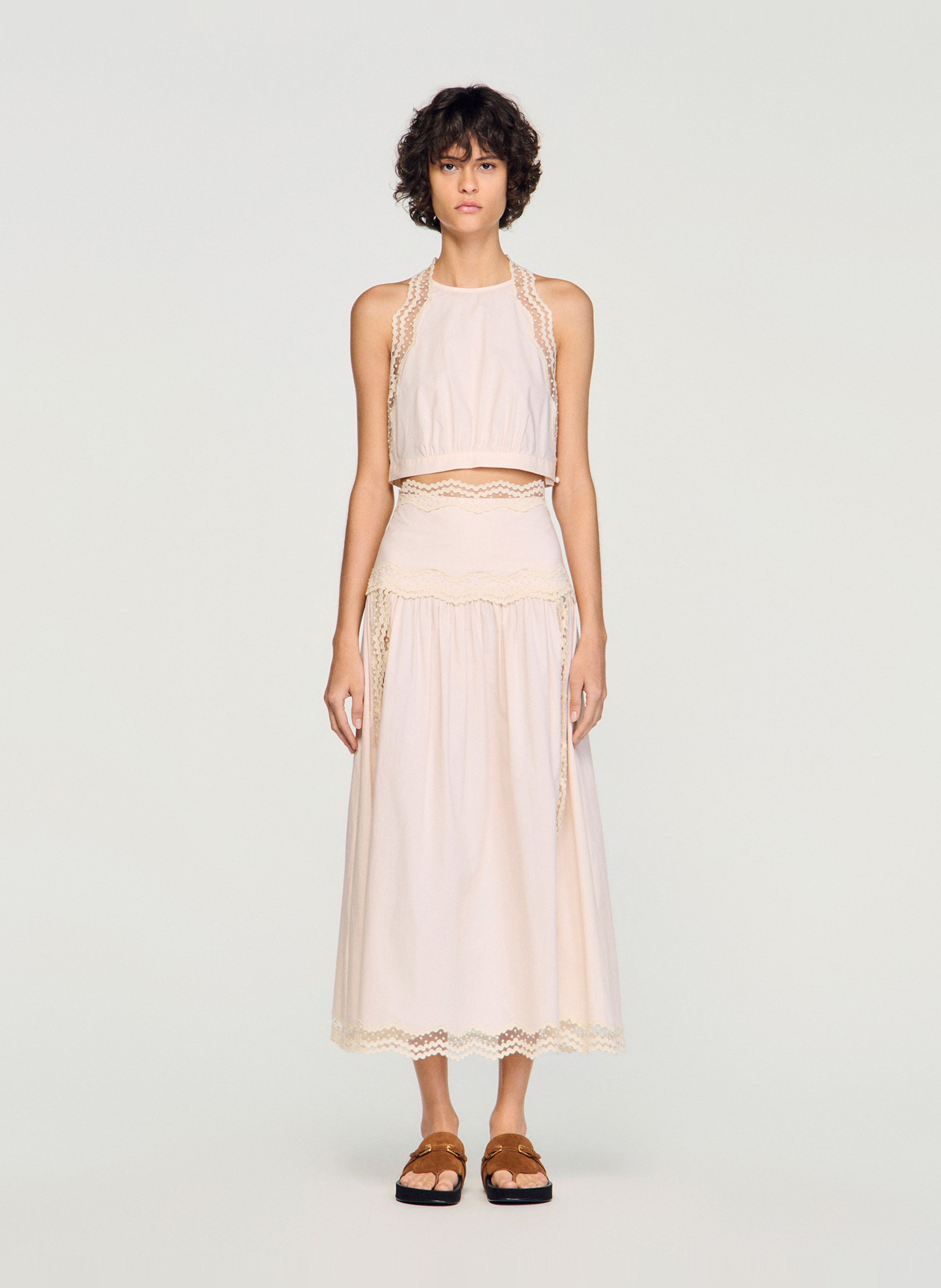 Top col rond en coton SANDRO Rose