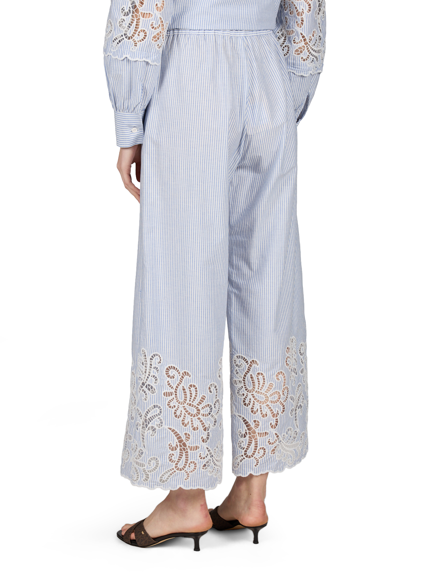 Wide Striped Joss Embroidered Cotton Pants SUNCOO Blue