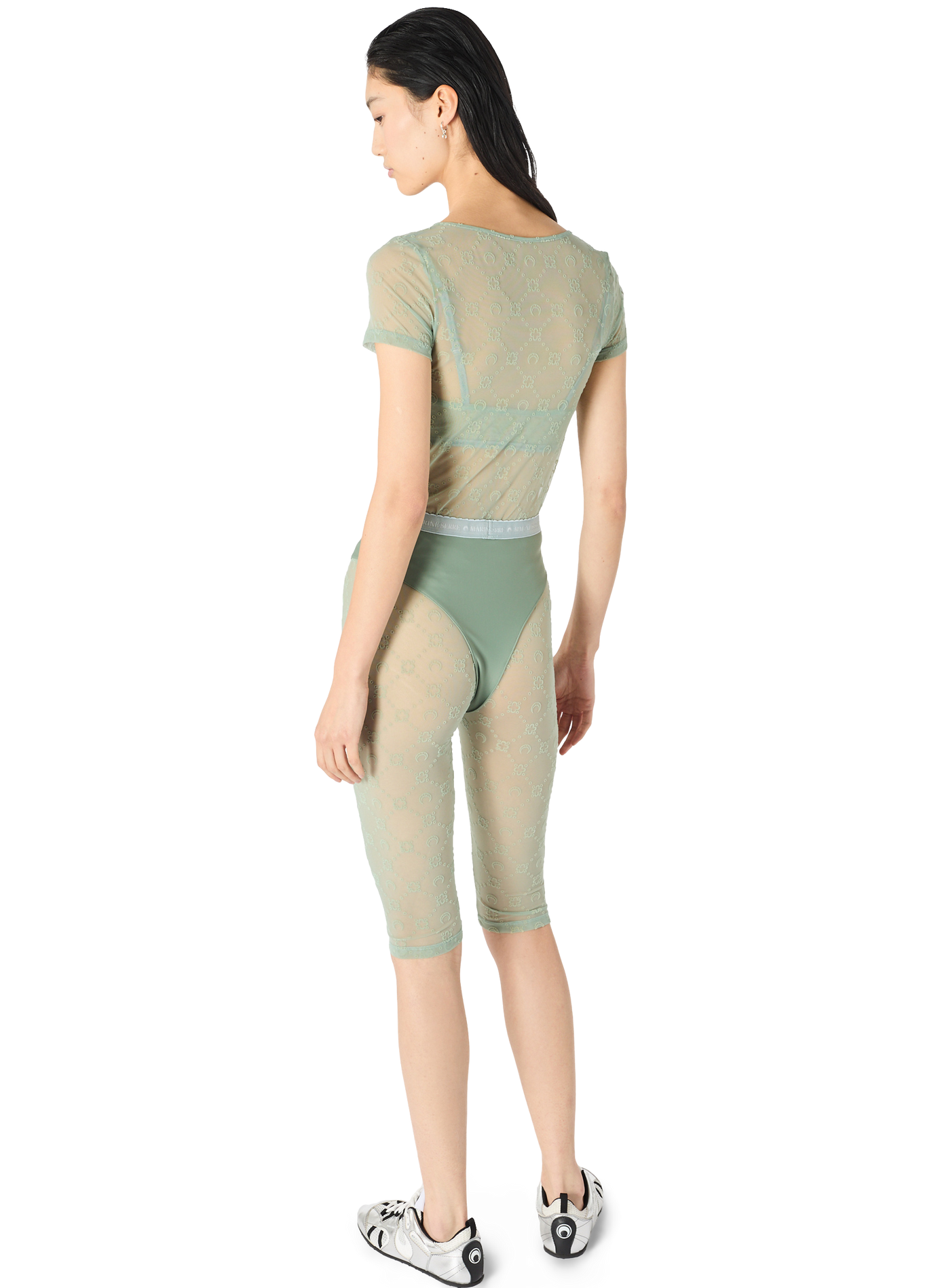 Top col ouvert en mesh floqué recyclé MARINE SERRE Vert