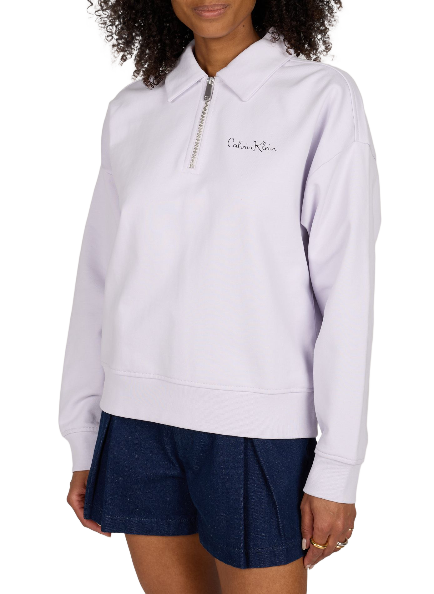 Pullover mit Reißverschlusskragen aus Baumwollmischung CALVIN KLEIN Violett