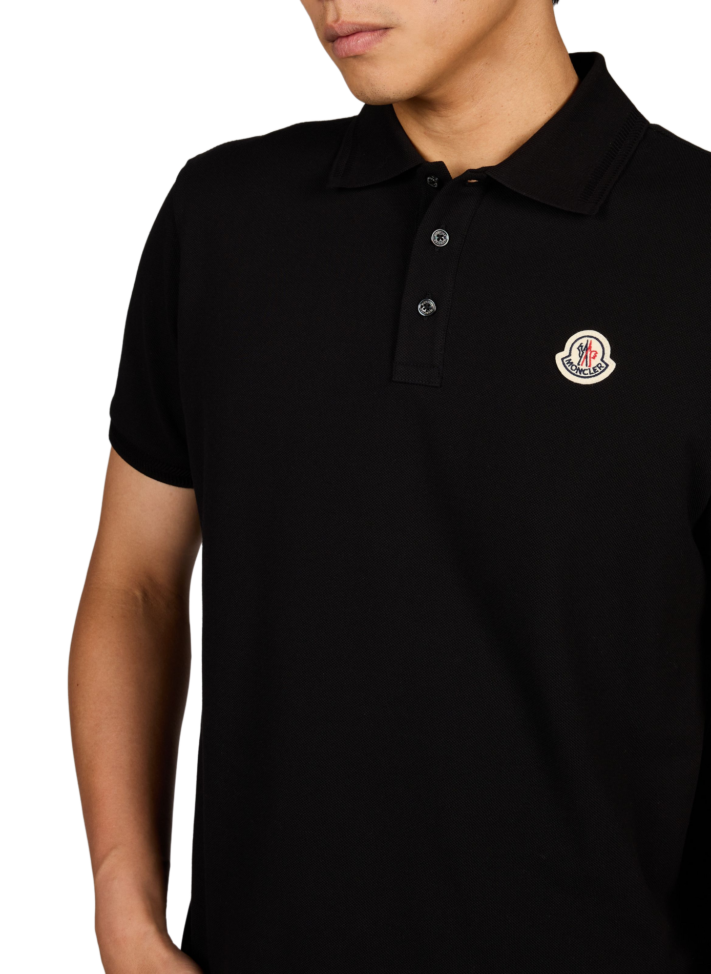 Polo manches courtes à logo en coton piqué MONCLER Noir