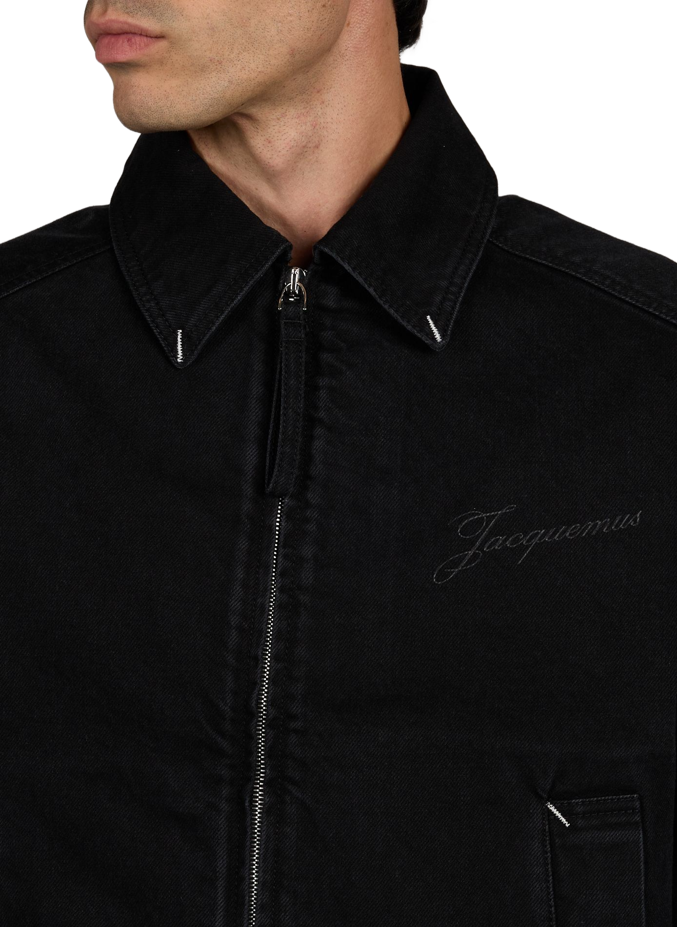 Mixed linen denim jacket JACQUEMUS Black