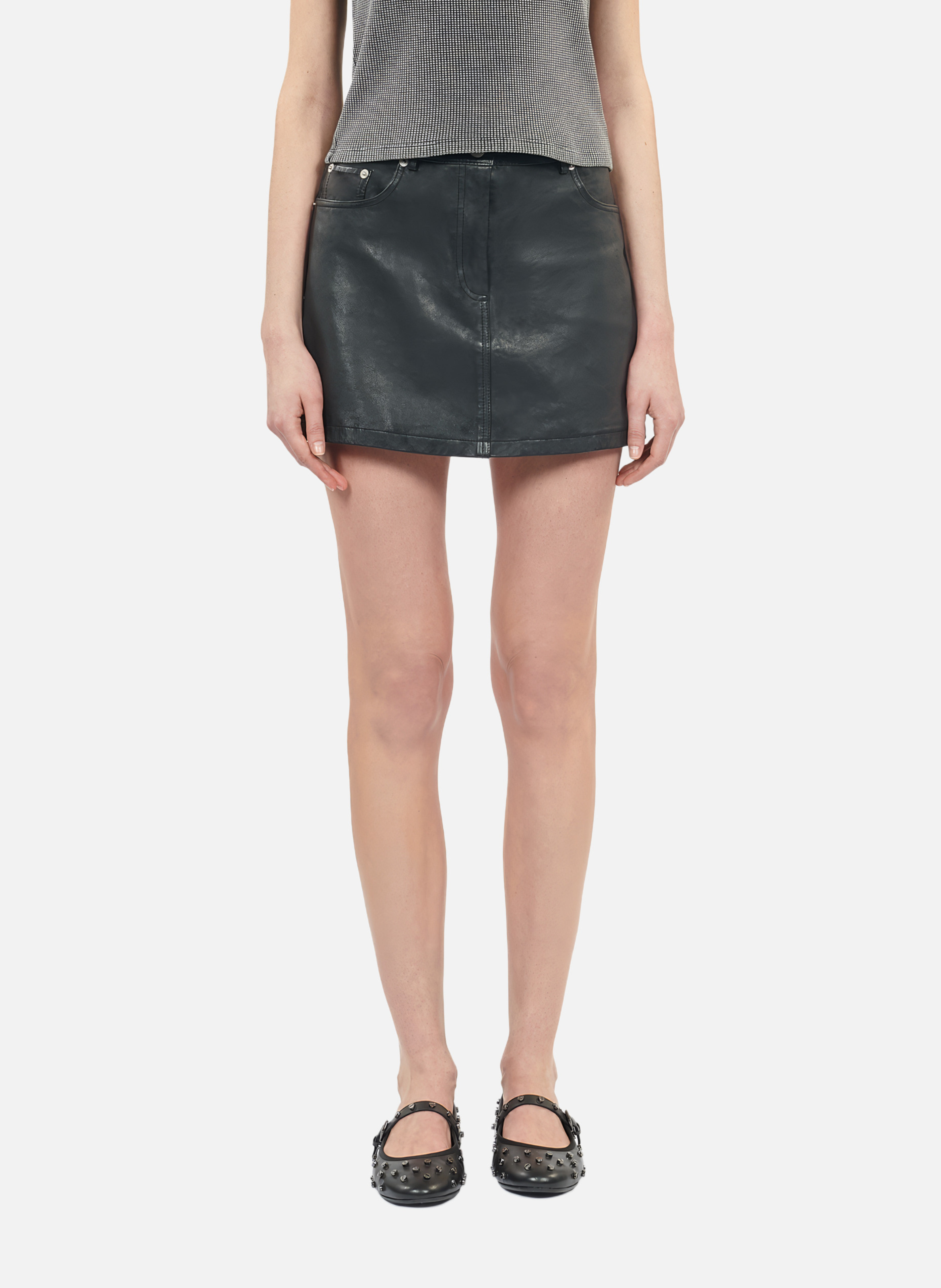 Jupe courte en cuir NoirTHE KOOPLES