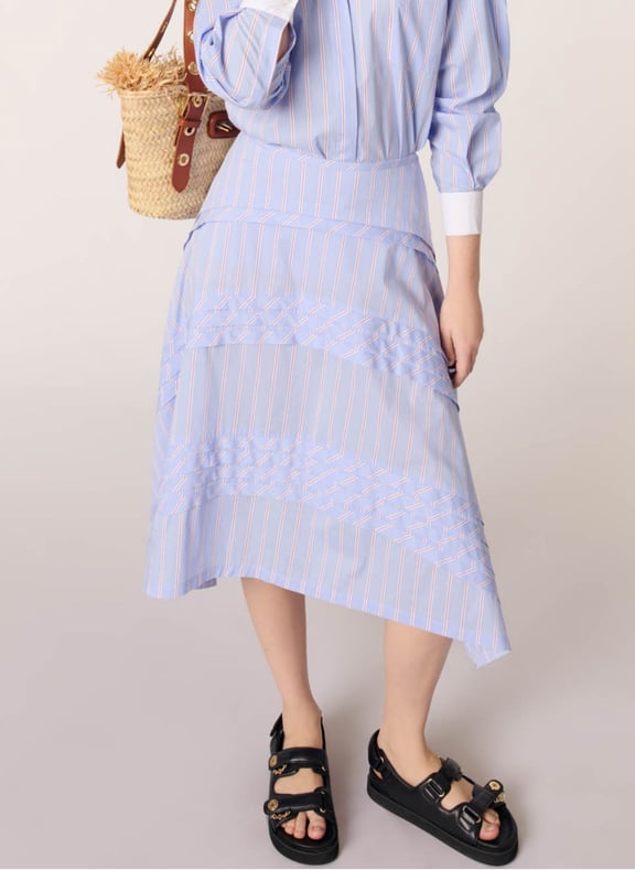 Jupe midi asymétrique rayée Bleu by MAJE MAJE Jupe midi asymétrique rayée Bleu