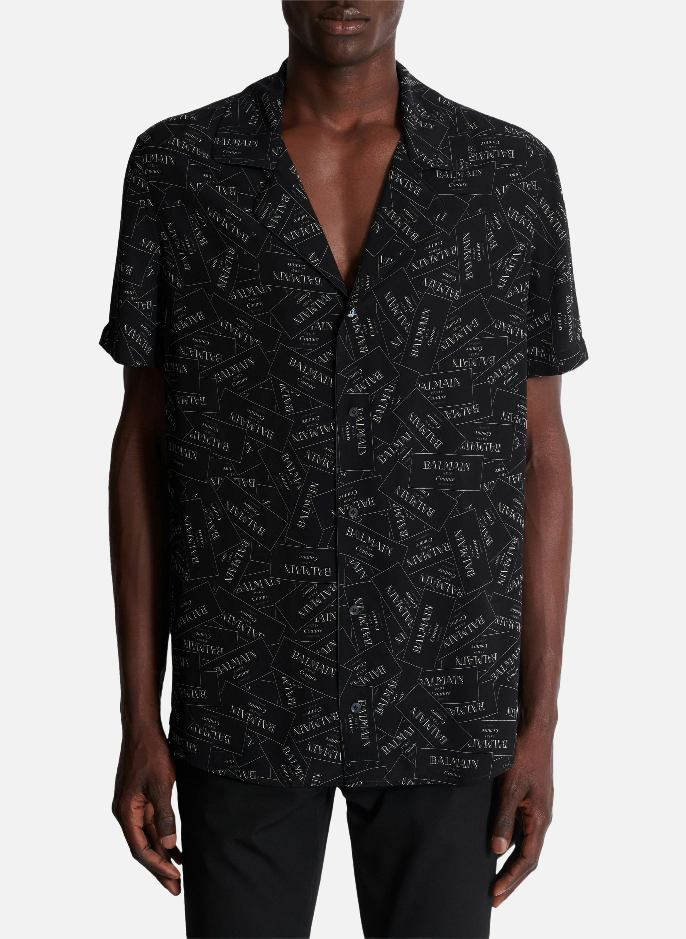 Chemise pyjama imprimée étiquette balmain all-over BALMAIN Noir