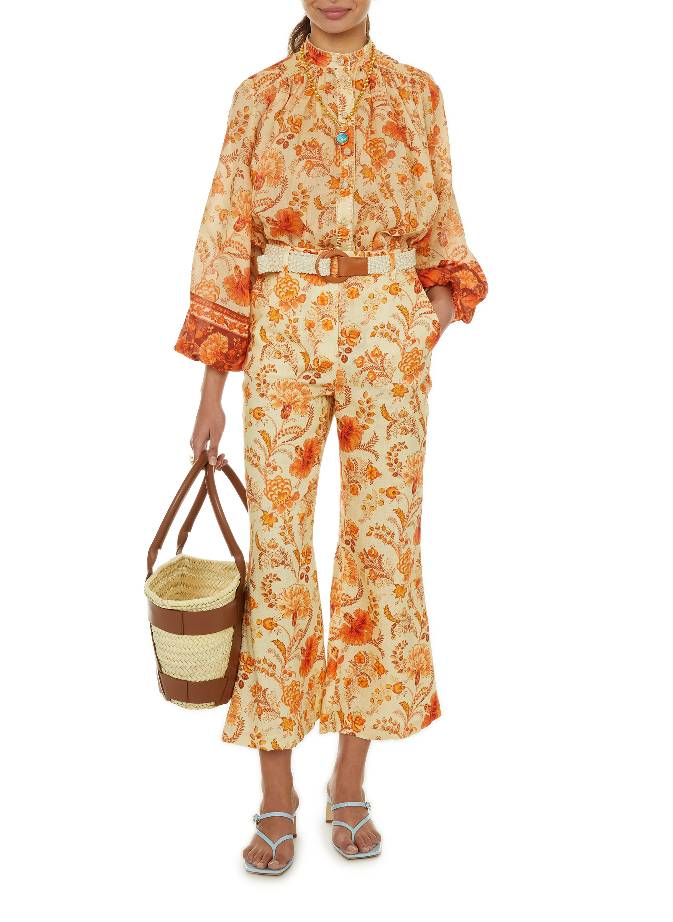 Pantalon large en lin ZIMMERMANN Orange