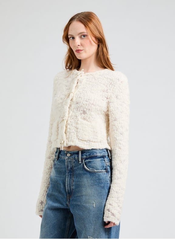 Cardigan à nœuds en laine mélangée Blanc by ACNE STUDIOS ACNE STUDIOS Cardigan à nœuds en laine mélangée Blanc