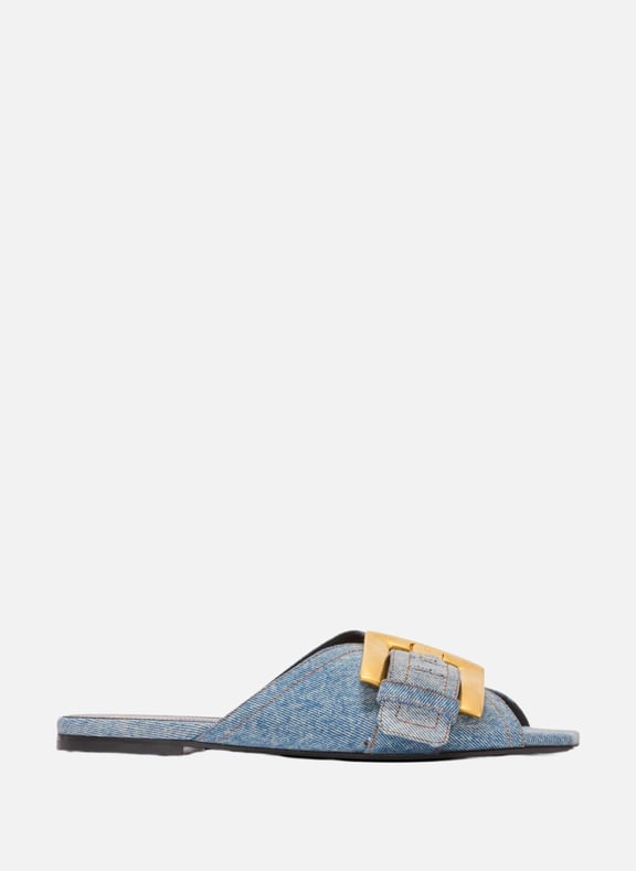 Sandales plates anthem en denim Bleu by BALMAIN BALMAIN Sandales plates anthem en denim Bleu
