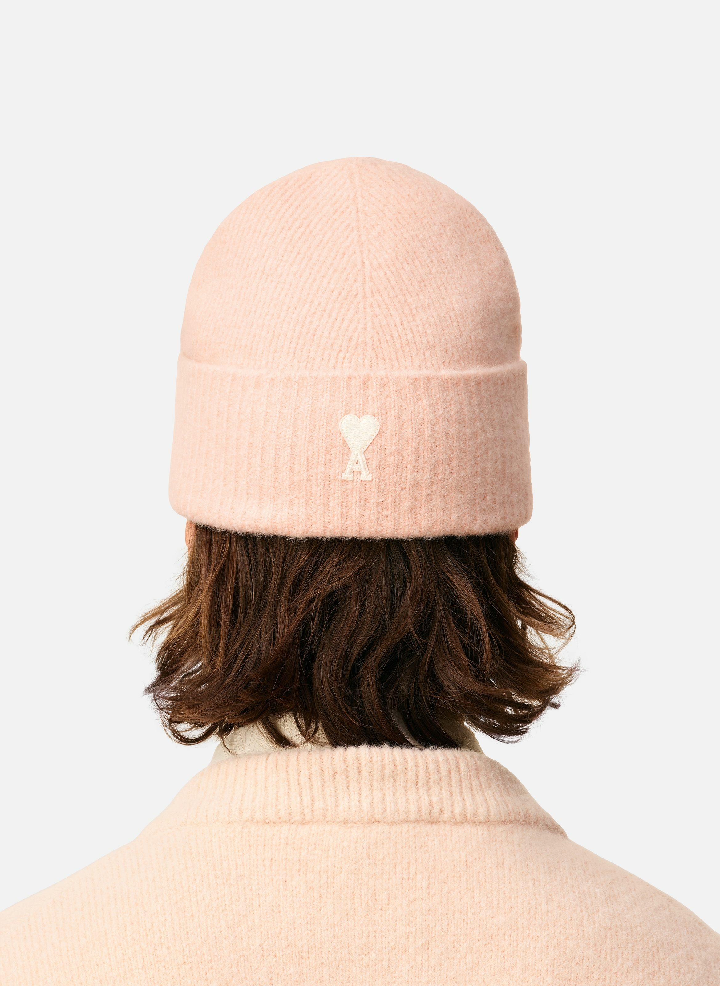 Bonnet ami de coeur en alpaga rayé unisexe AMI PARIS Rose