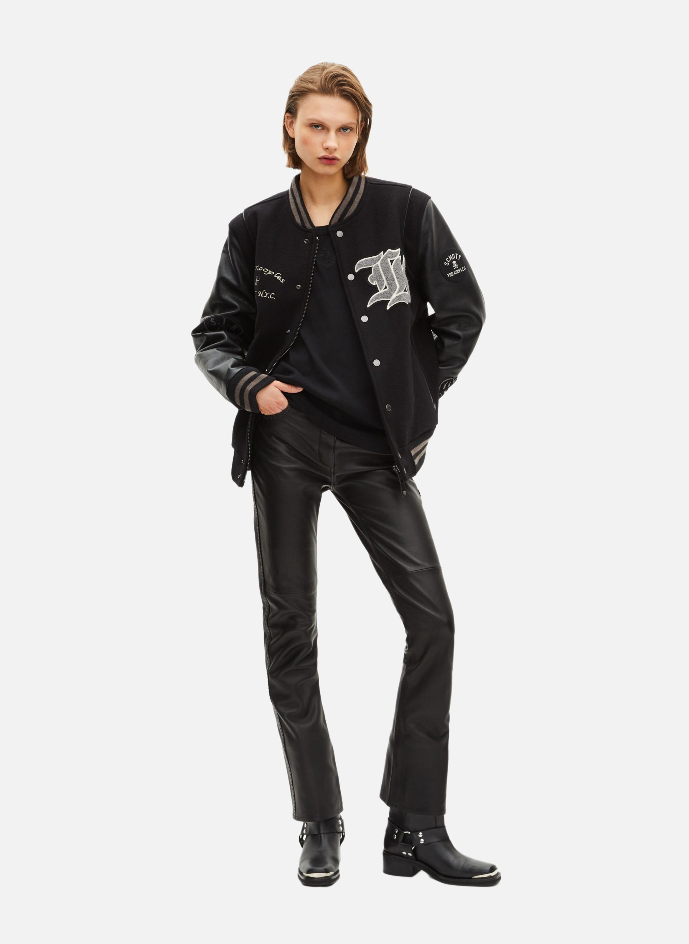 Blouson varsity en cuir THE KOOPLES Noir