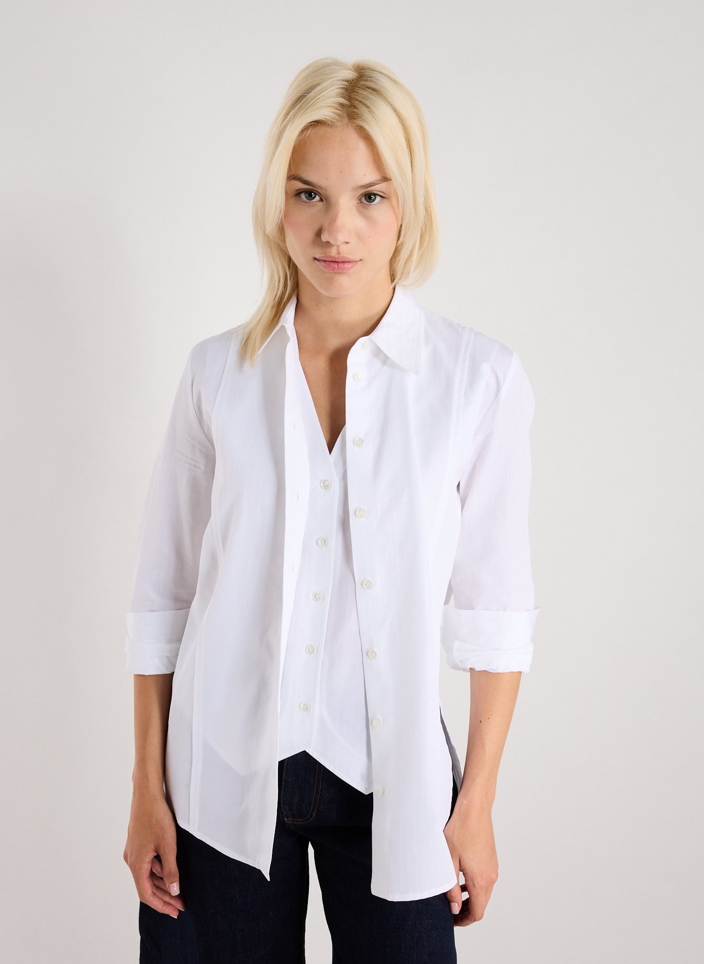 Straight embroidered cotton shirt EENK White