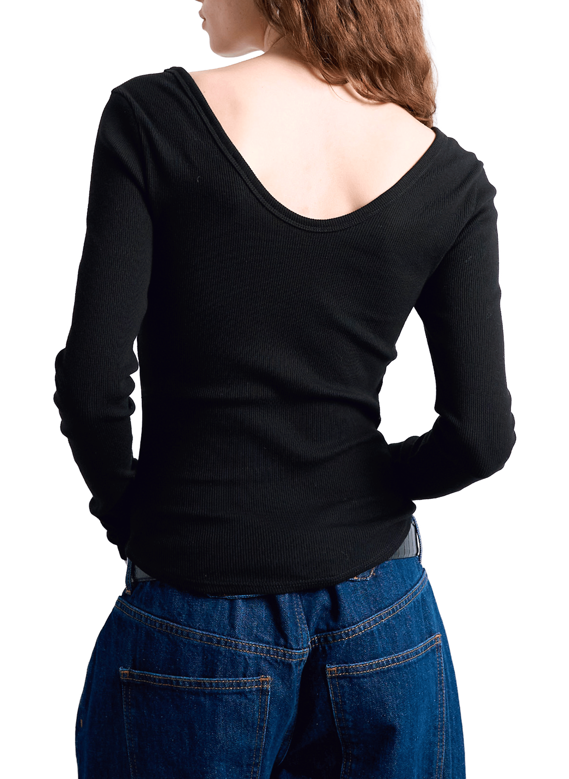 Top à manches longues en coton mélangé TOPSHOP Noir