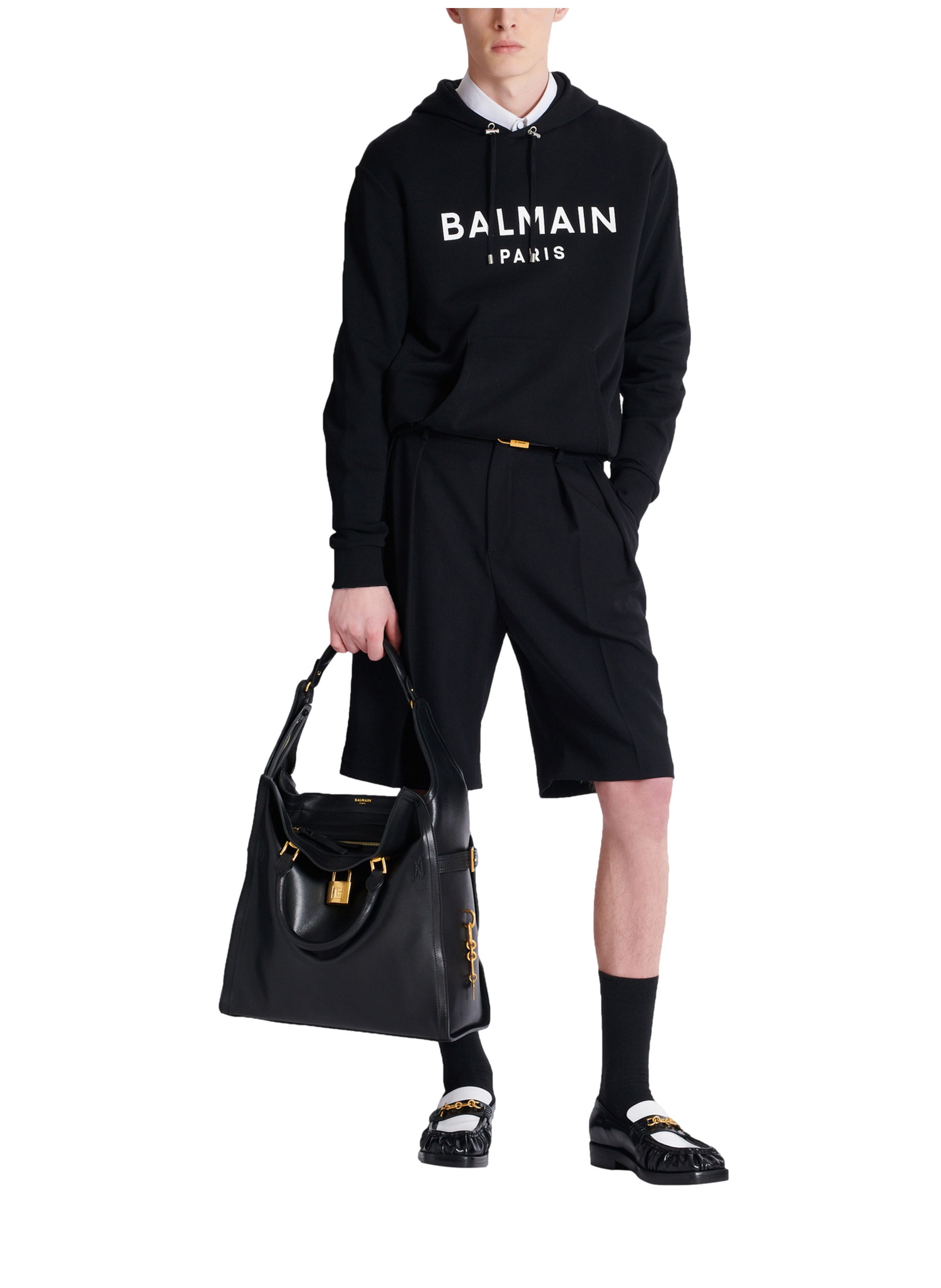 Hoodie en coton à imprimé BALMAIN Noir
