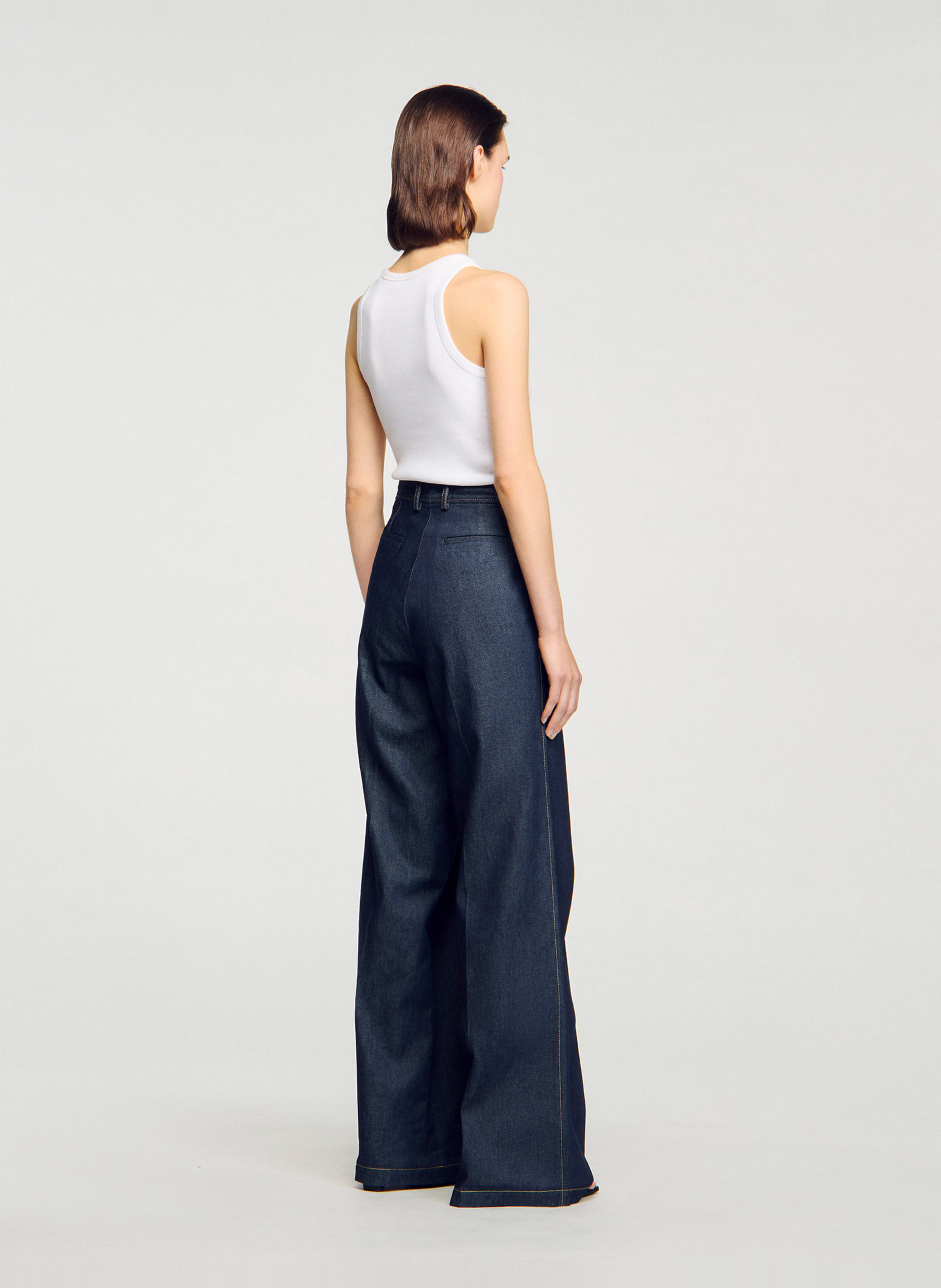 Jean large taille haute brut en coton Bleu