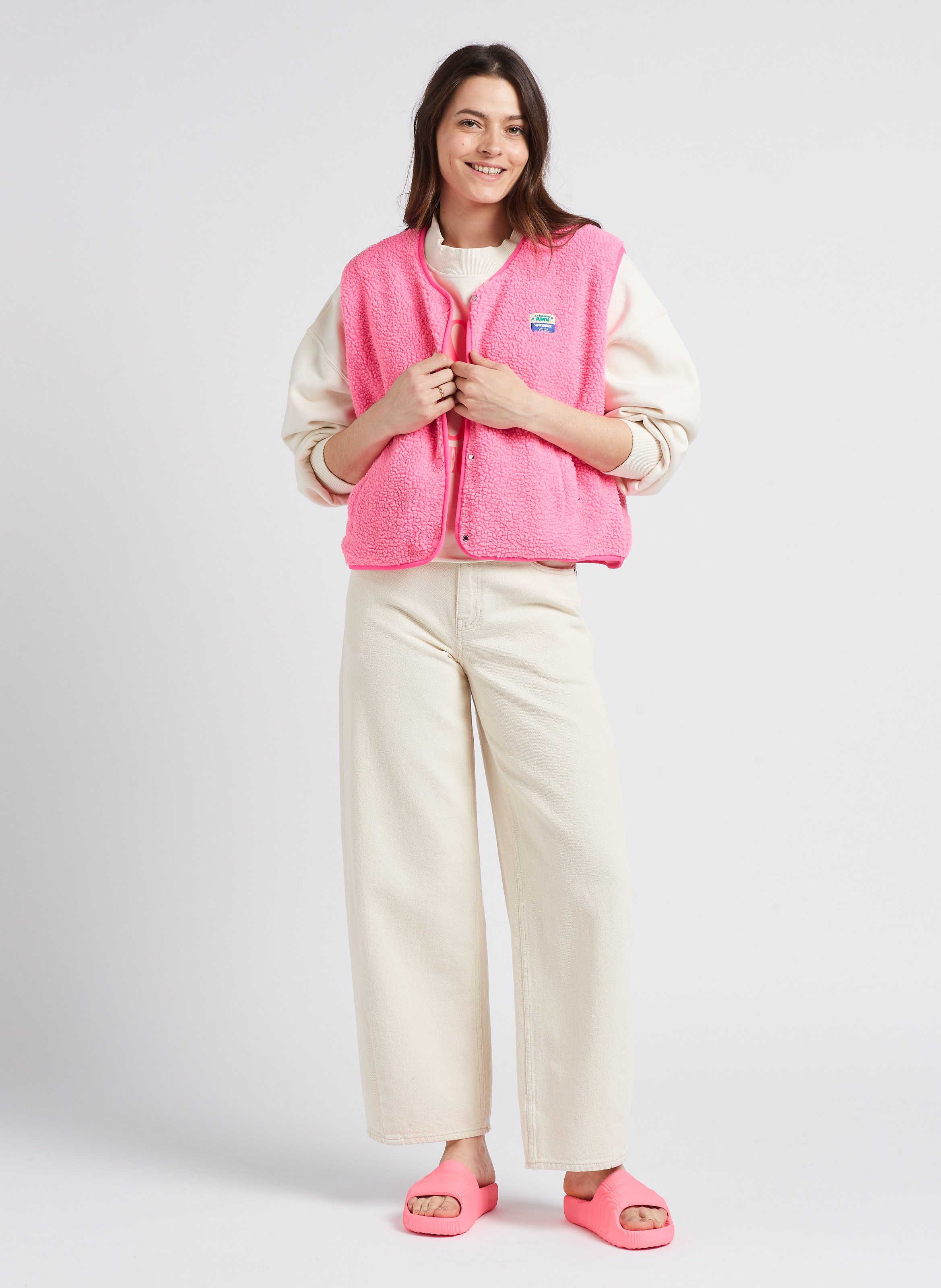 Gilet col rond molletonné sans manches hoktown AMERICAN VINTAGE Rose