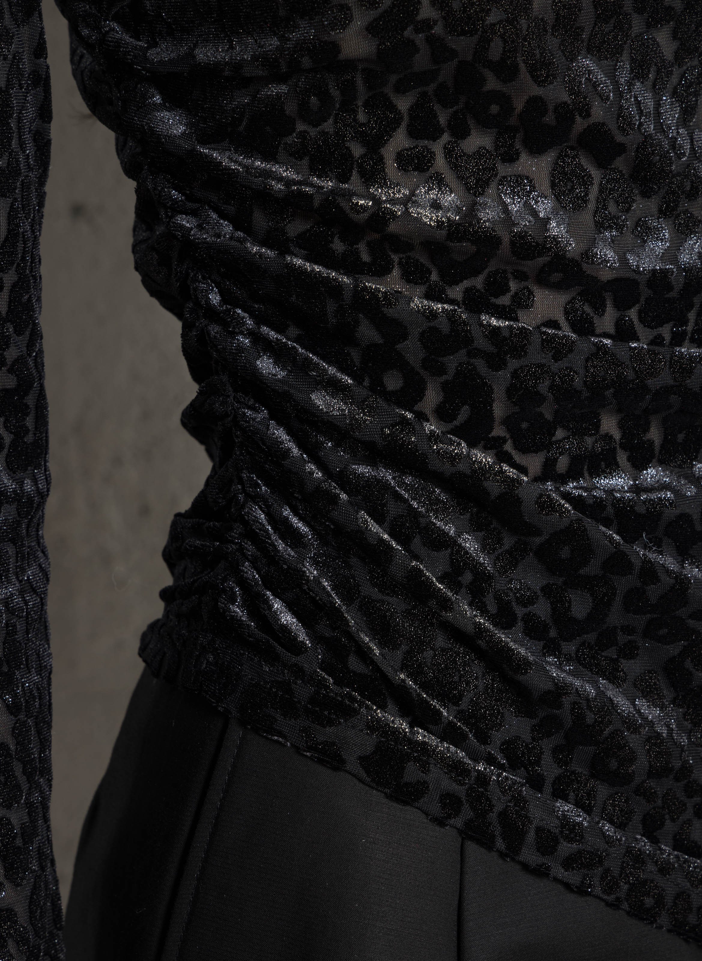 Top ajusté col rond en jacquard pailleté IKKS Noir