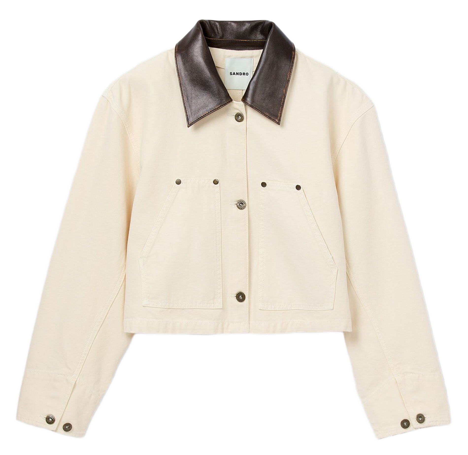 Blouson col classique en cuir SANDRO Beige