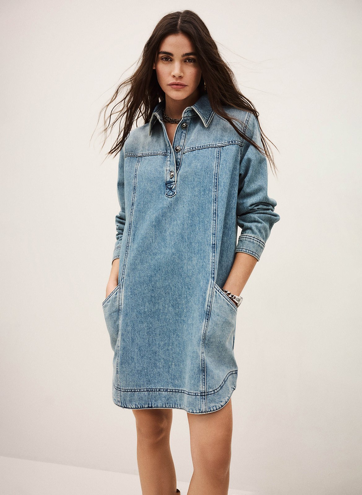 Robe courte chemise en jean tona BA&SH Bleu