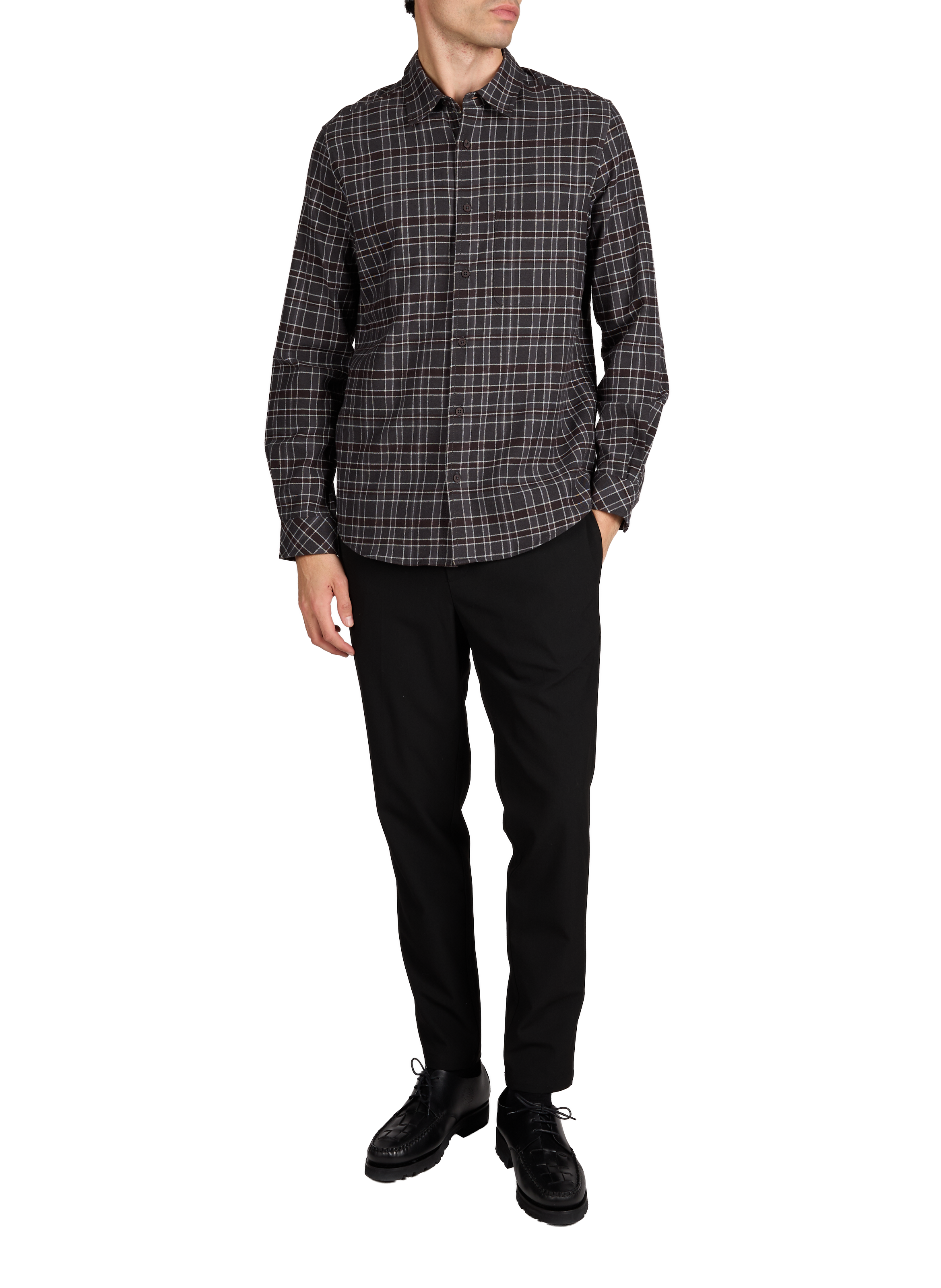 Classic collar shirt in organic cotton checkered fabric SAMSOE SAMSOE Brown