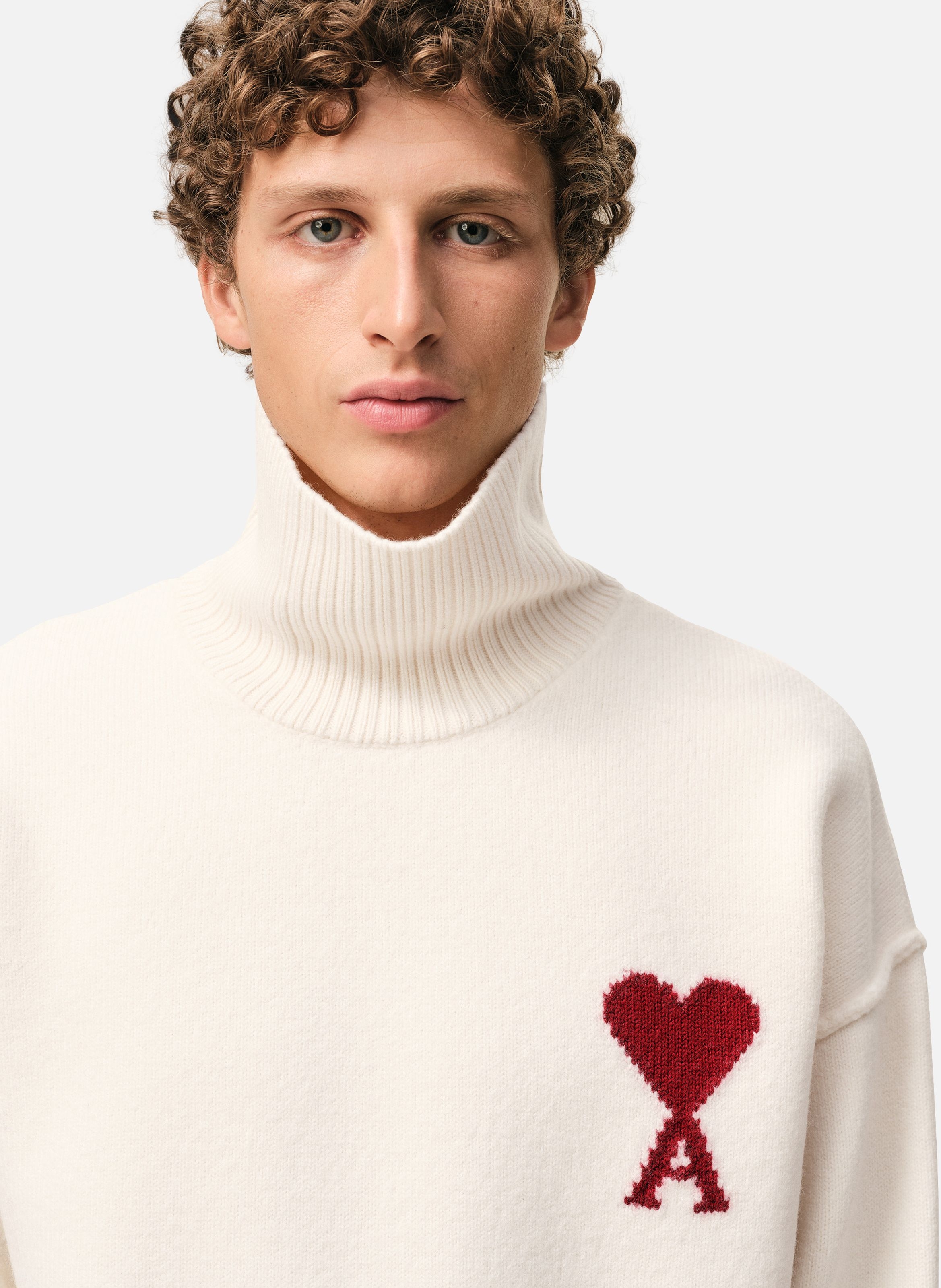 Pull Col Cheminée Ami De Coeur En Laine unisexe AMI PARIS Blanc