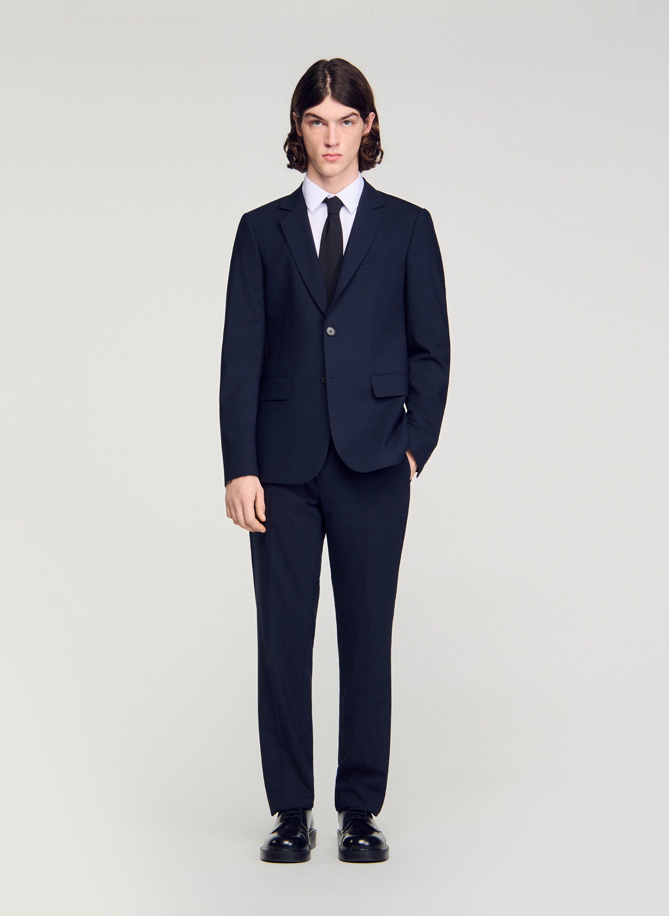 Veste tailleur droite en laine mélangée SANDRO Bleu