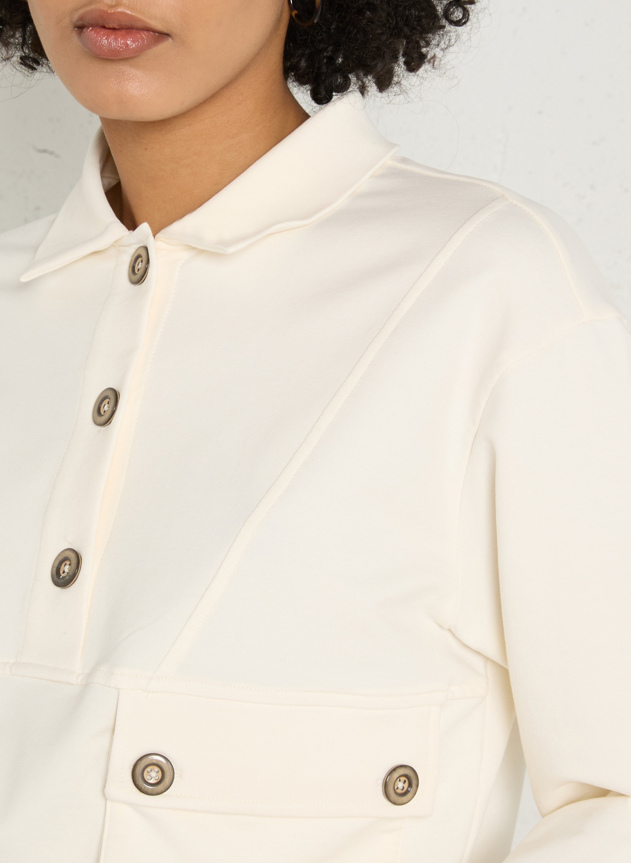 Sweat col polo en coton mélangé Limon MAISON 123 Beige