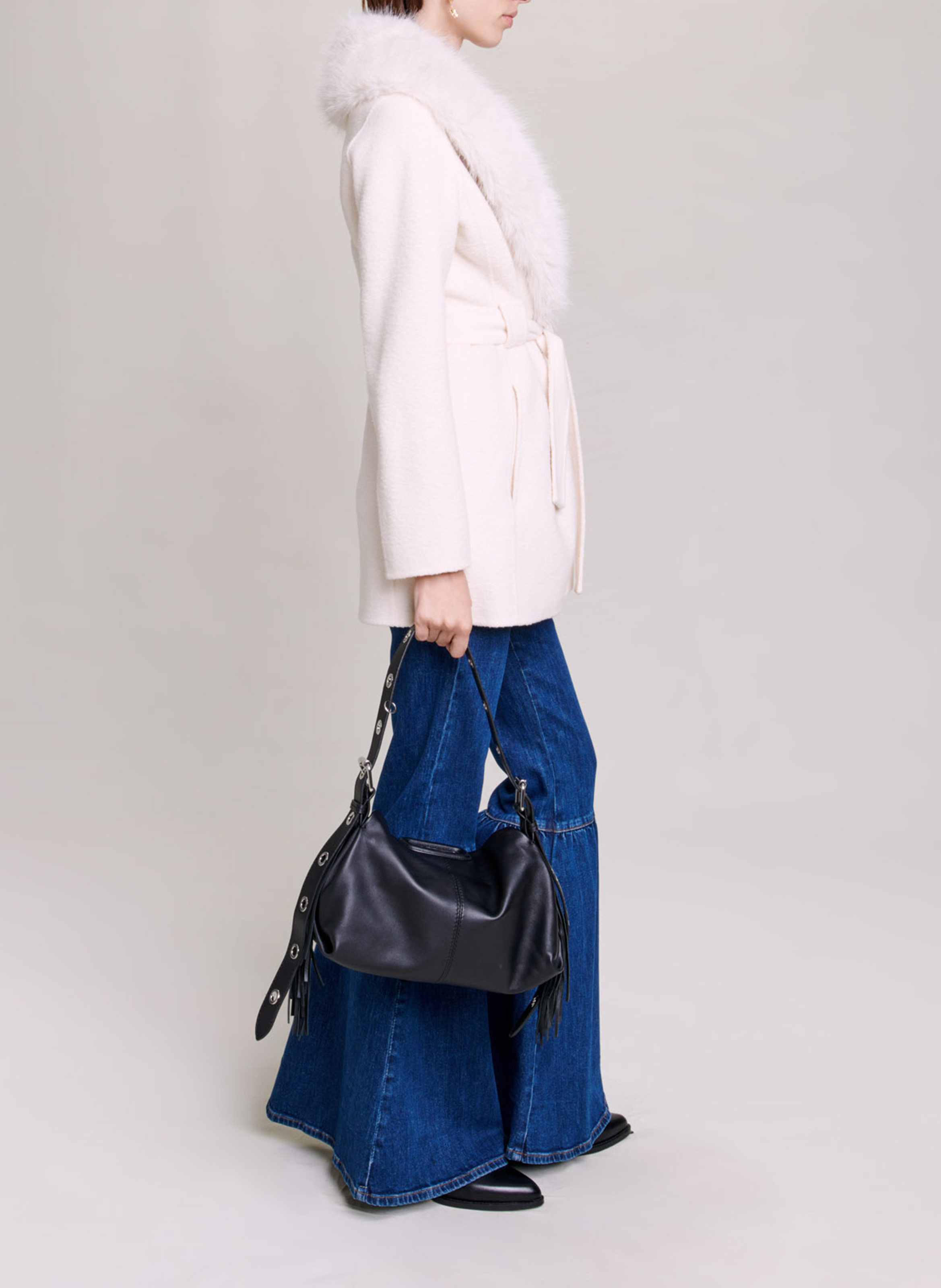 Manteau cintré col châle en laine mélangée MAJE Beige