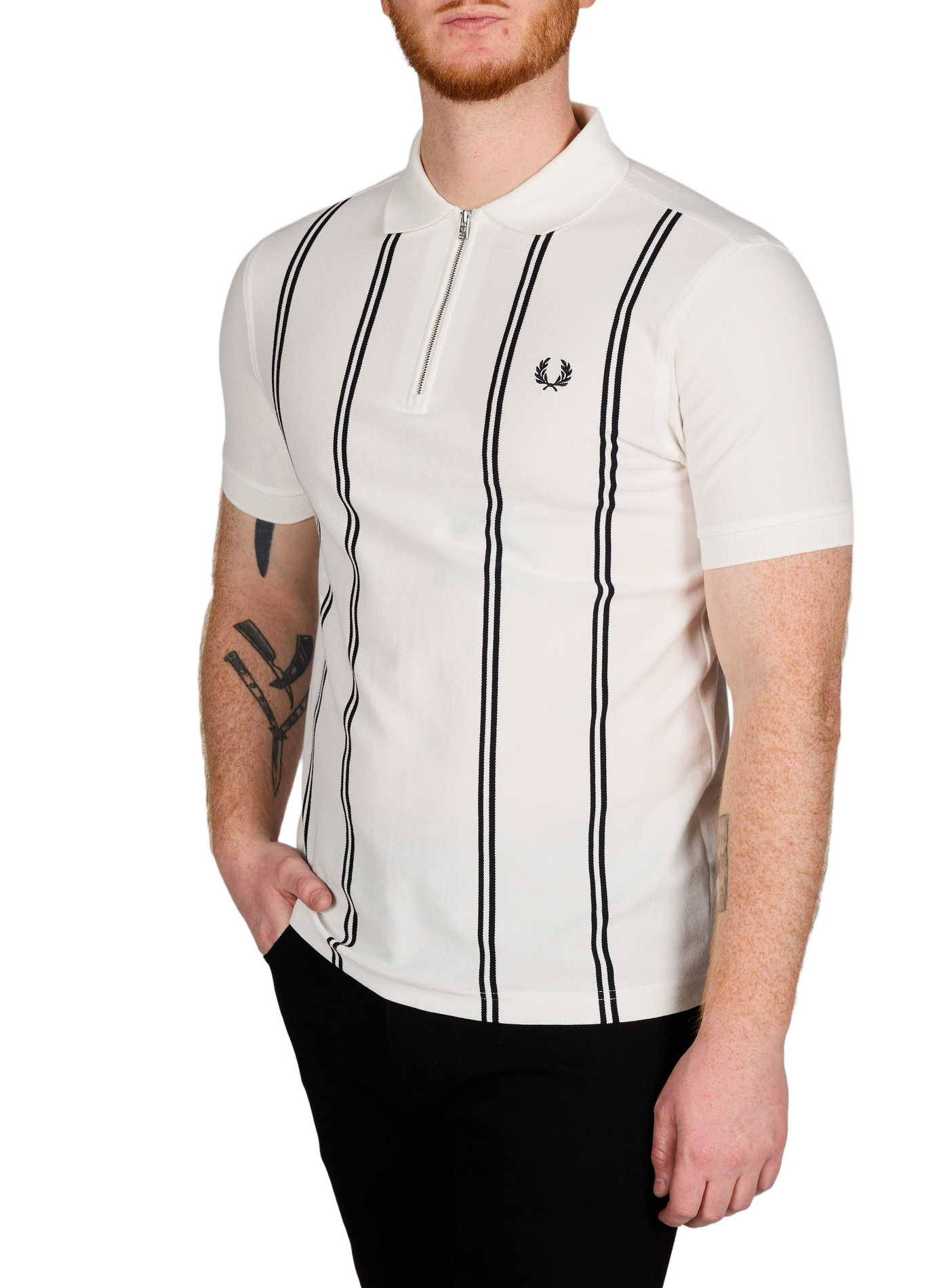 Polo manches courtes à rayures en coton FRED PERRY Blanc