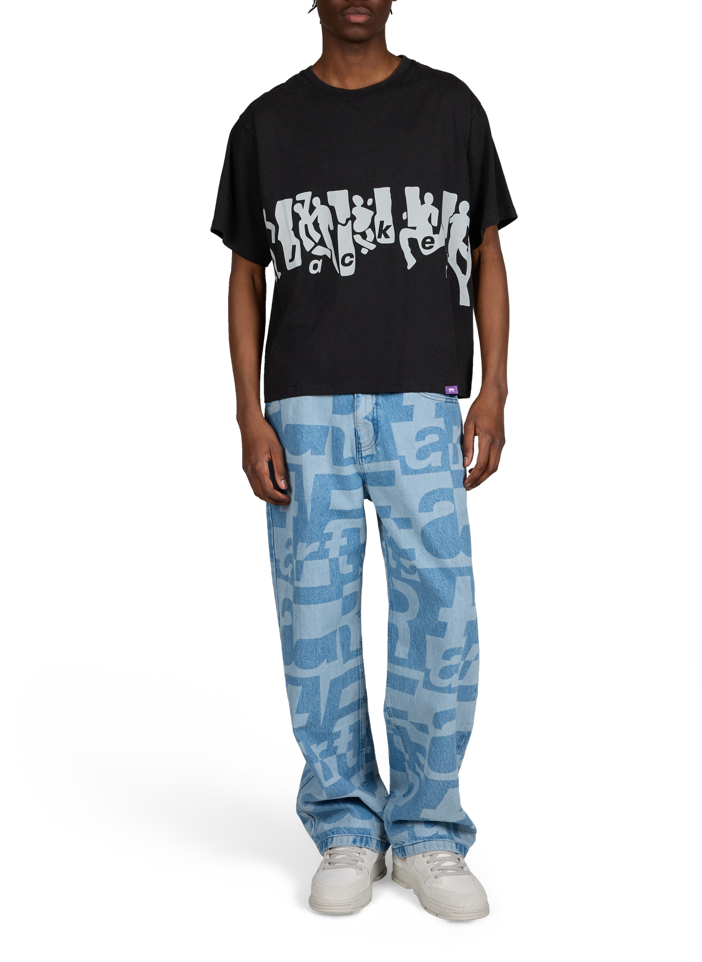 T-shirt droit imprimé en coton JACKER. Noir