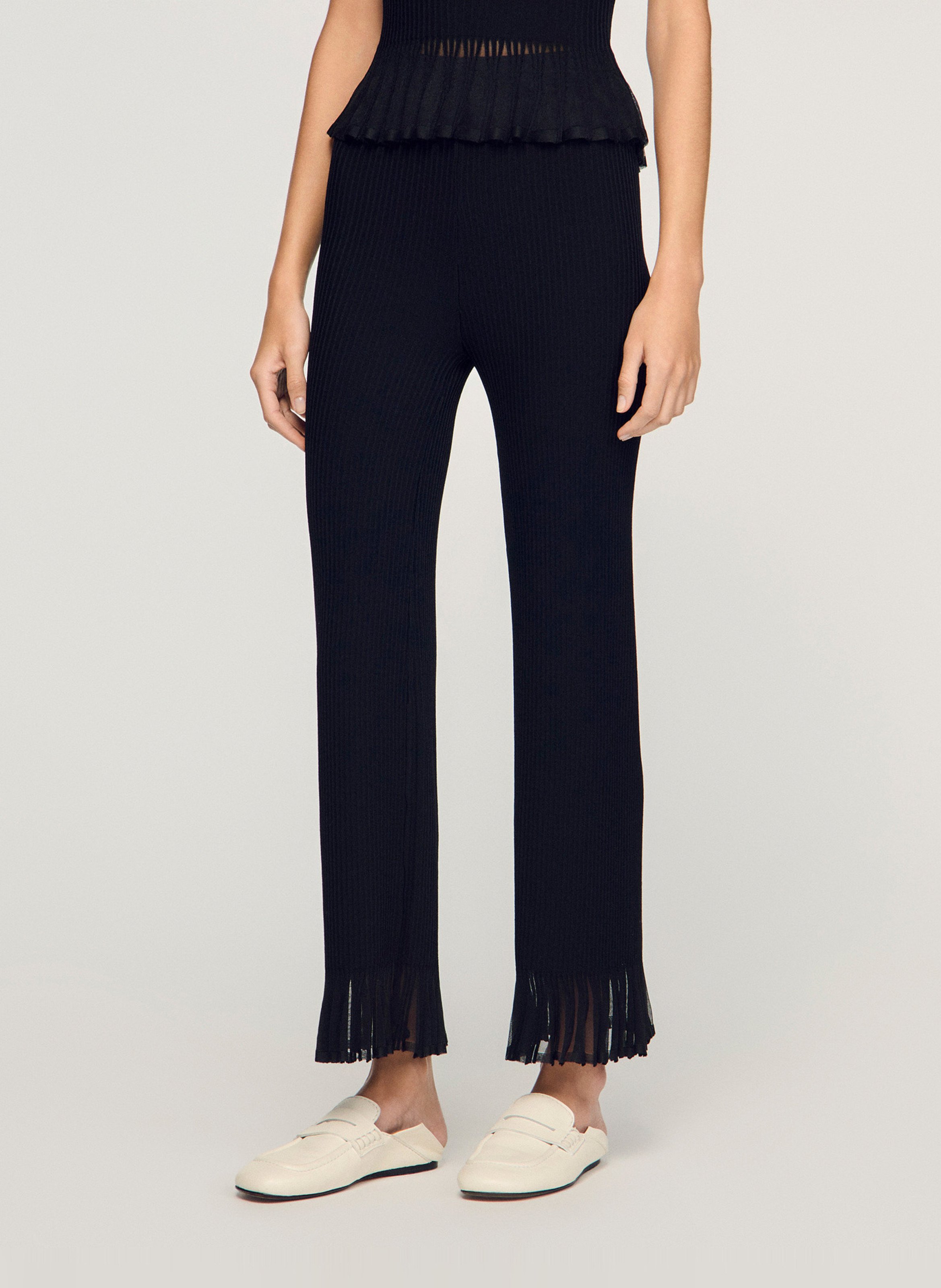 Pantalon évasé en maille SANDRO Noir