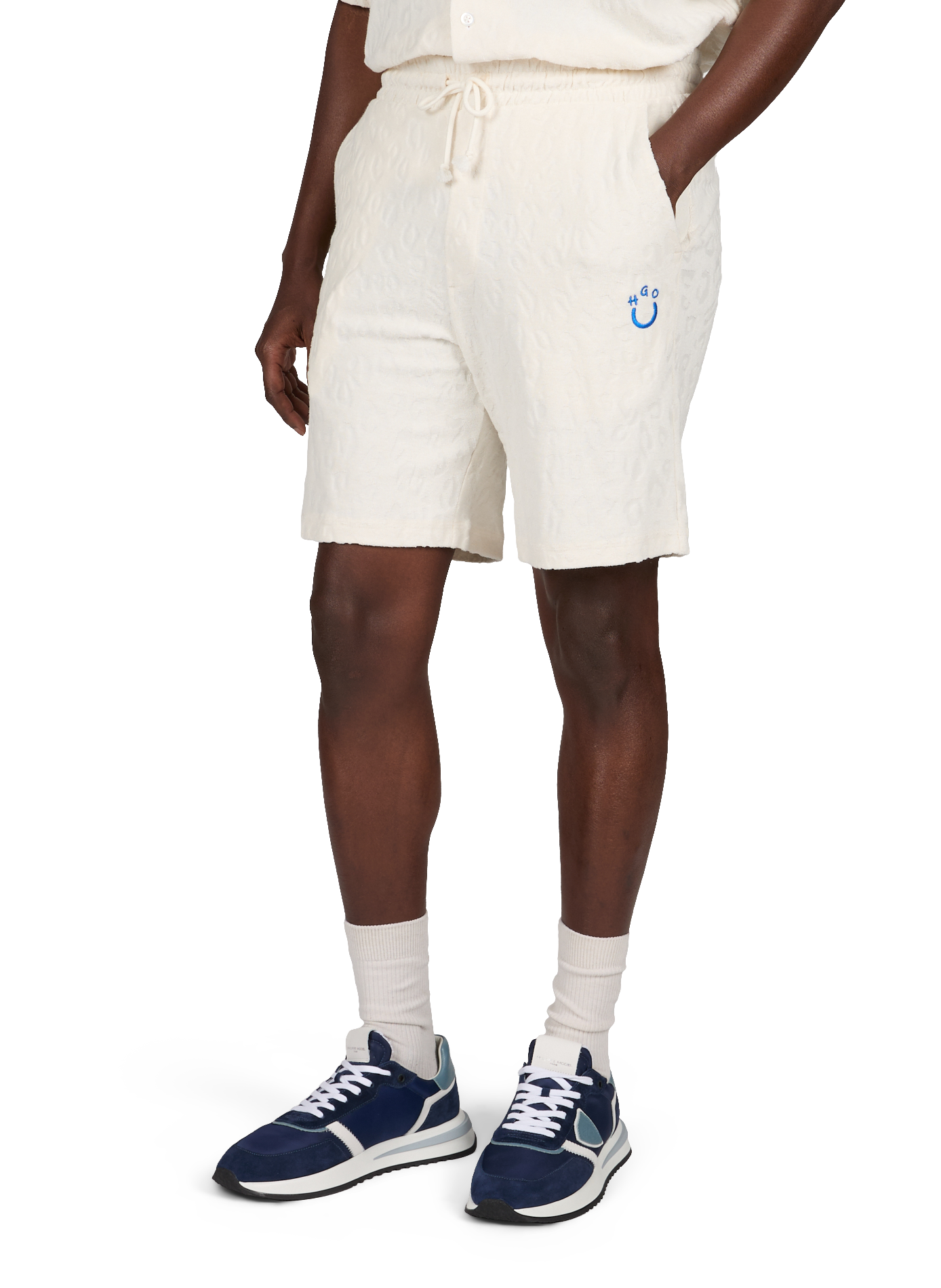 Short en coton éponge avec jacquard léopard HUGO BLUE Beige