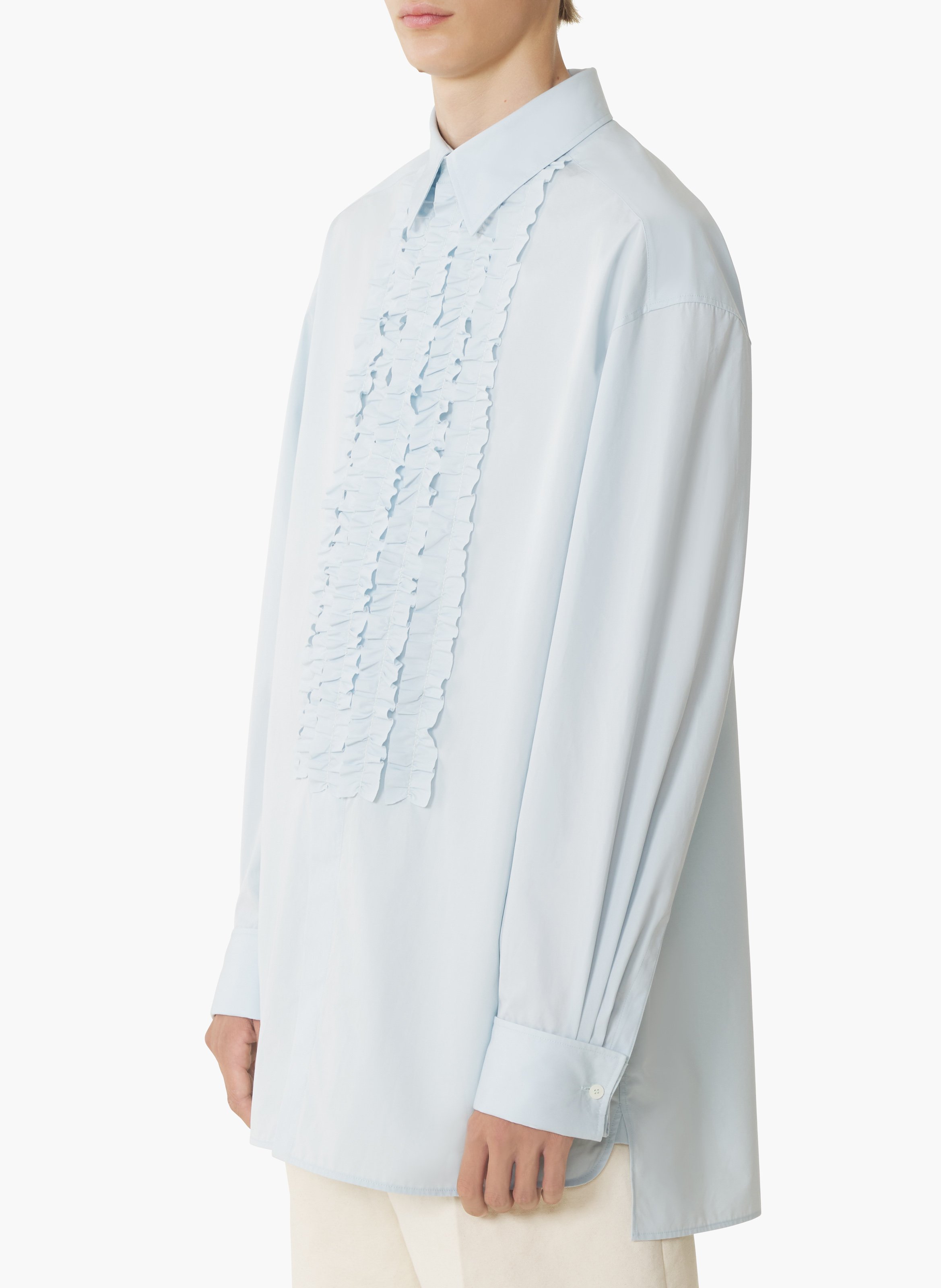 Chemise à plastron en popeline de coton Bleu