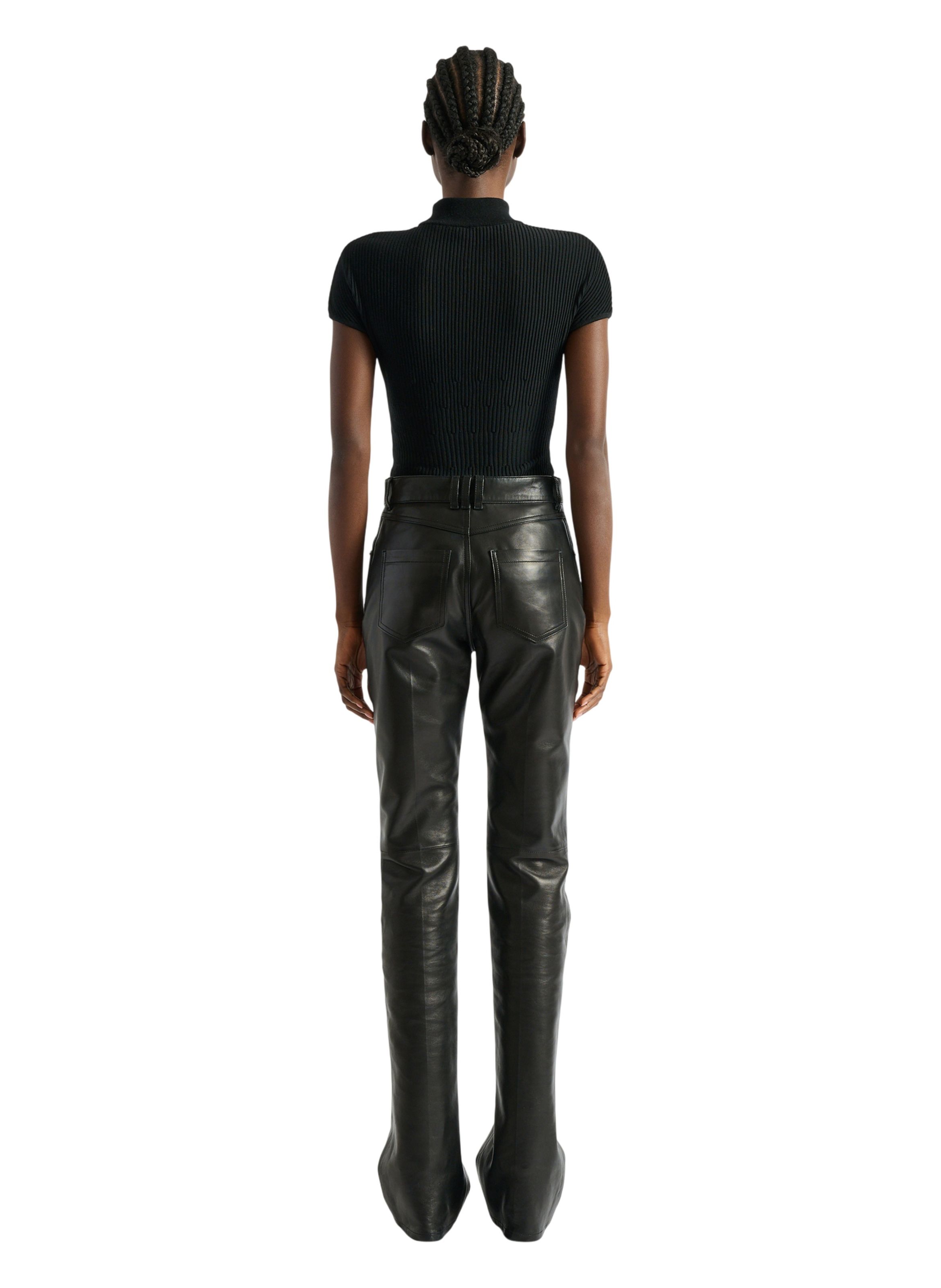 Pantalon taille haute en cuir BALMAIN Noir