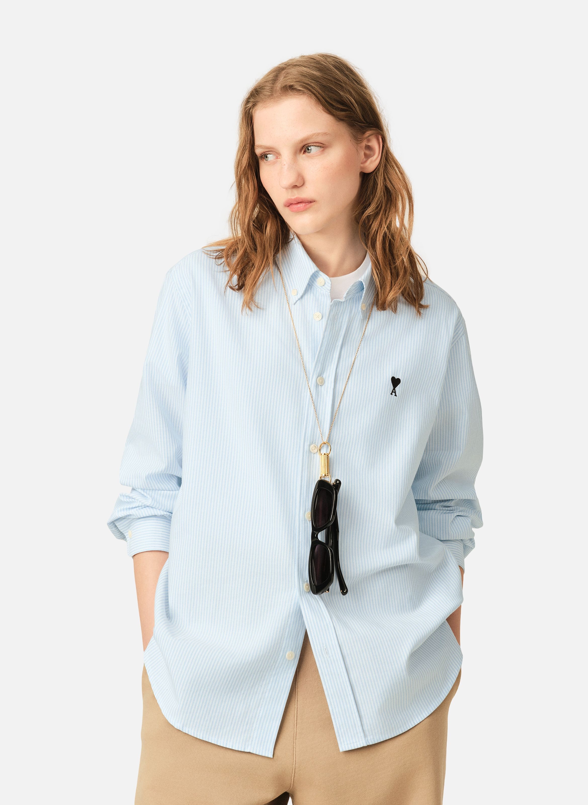 Chemise rayée unisexe en coton ami de coeur AMI PARIS Bleu